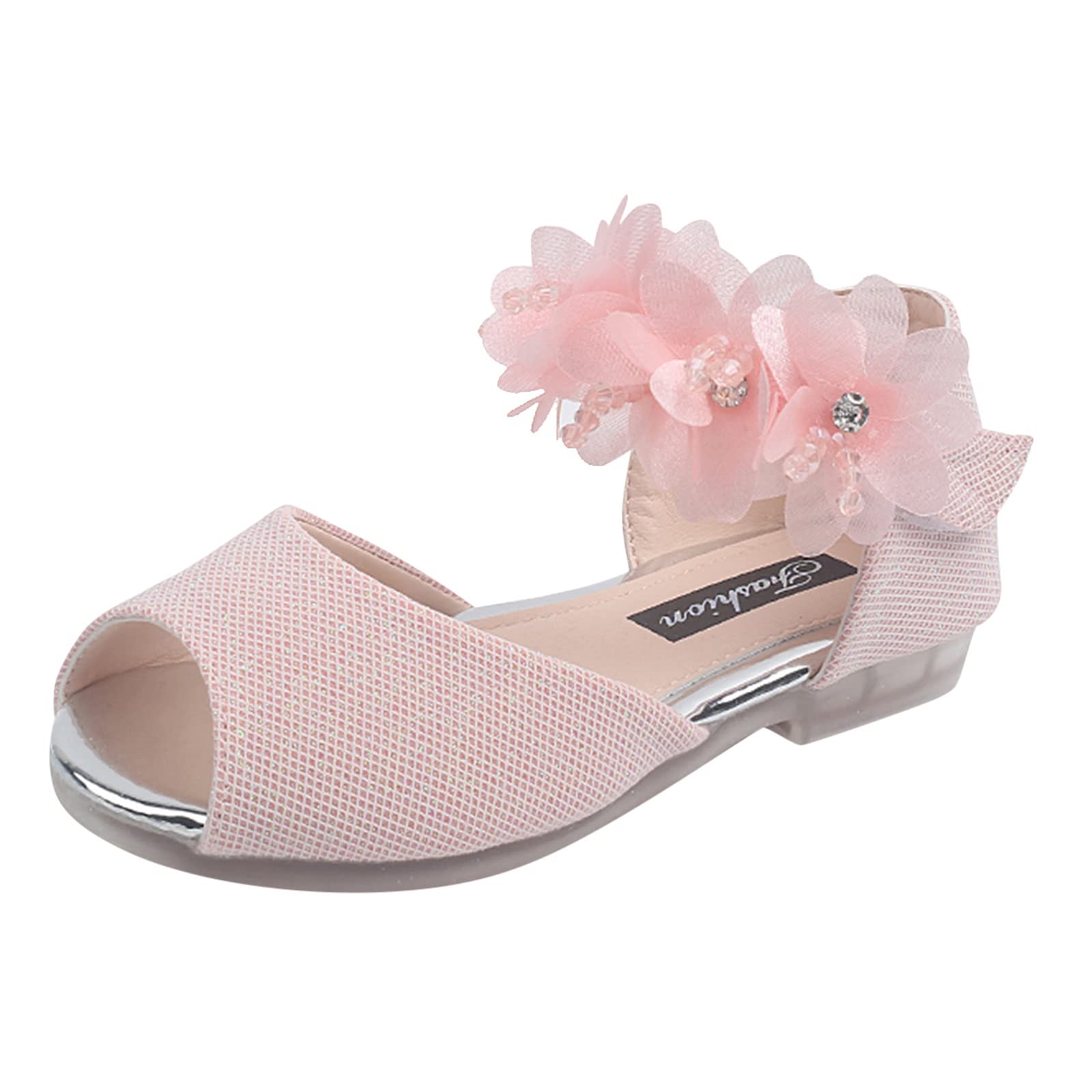 Sparkly Rhinestone Flower Shoes for Girls - Low Heel Wedding Party Dress Pumps | Princess Shoes for Kids & Toddlers | Perfect for Birthday Parties, Pageants & Special Occasions