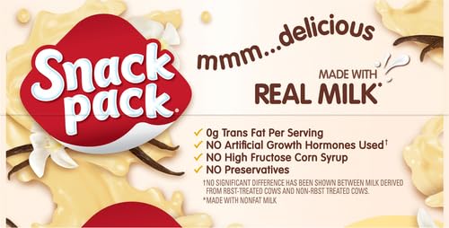 Snack Pack Vanilla Flavored Pudding Cups - 4 Pack | Delicious & Creamy Dessert for Kids Lunch, School Snacks & On-the-Go Treats