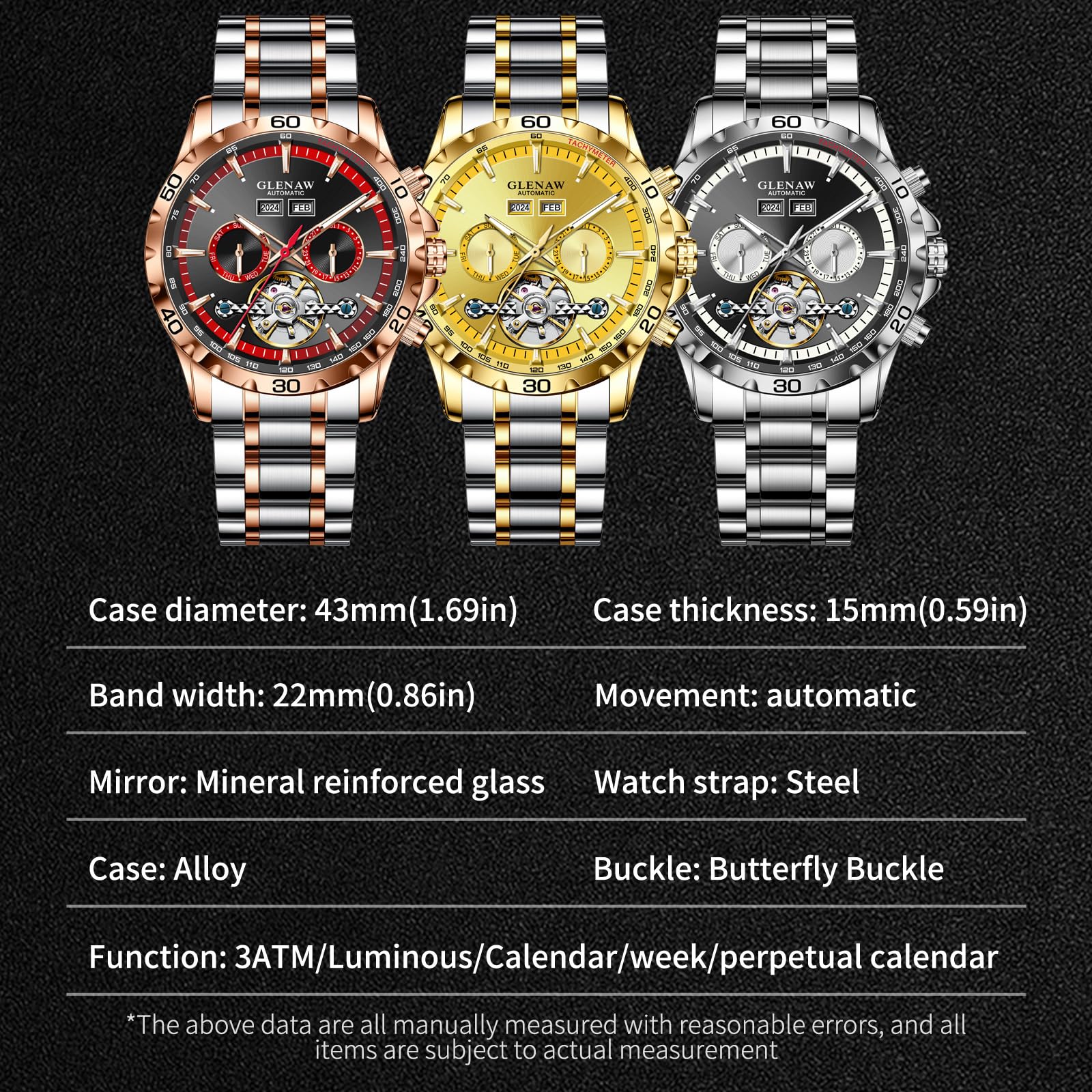 Men's Automatic Skeleton Tourbillon Watch - Luxury Self-Winding Mechanical Wristwatch with Day Date & Luminous Hands - Perfect for Business, Formal Events & Gift Giving