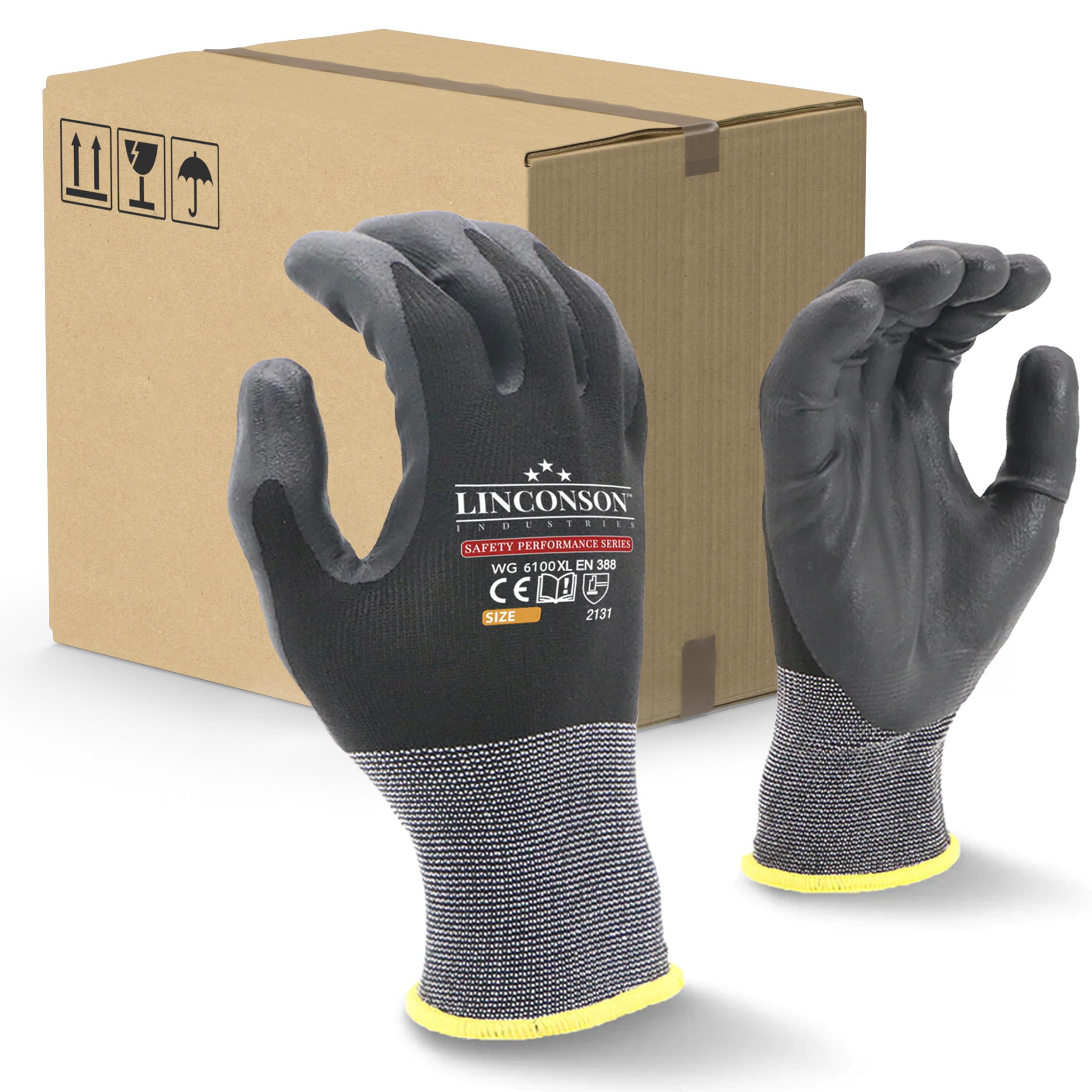 Lincolnson 6 Pack Flexible Spandex Work Gloves with Nitrile Micro-Foam Palm - Breathable Mechanics Safety Gloves for Construction, Automotive Repair & DIY Projects