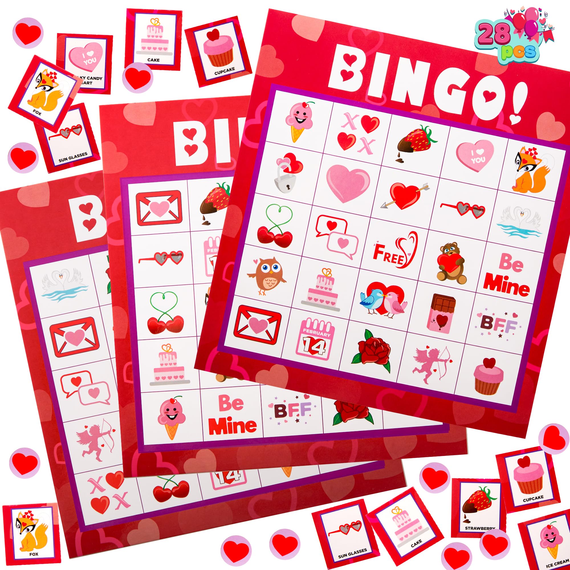Valentine's Day Bingo Game Cards for Kids Party & Classroom Fun