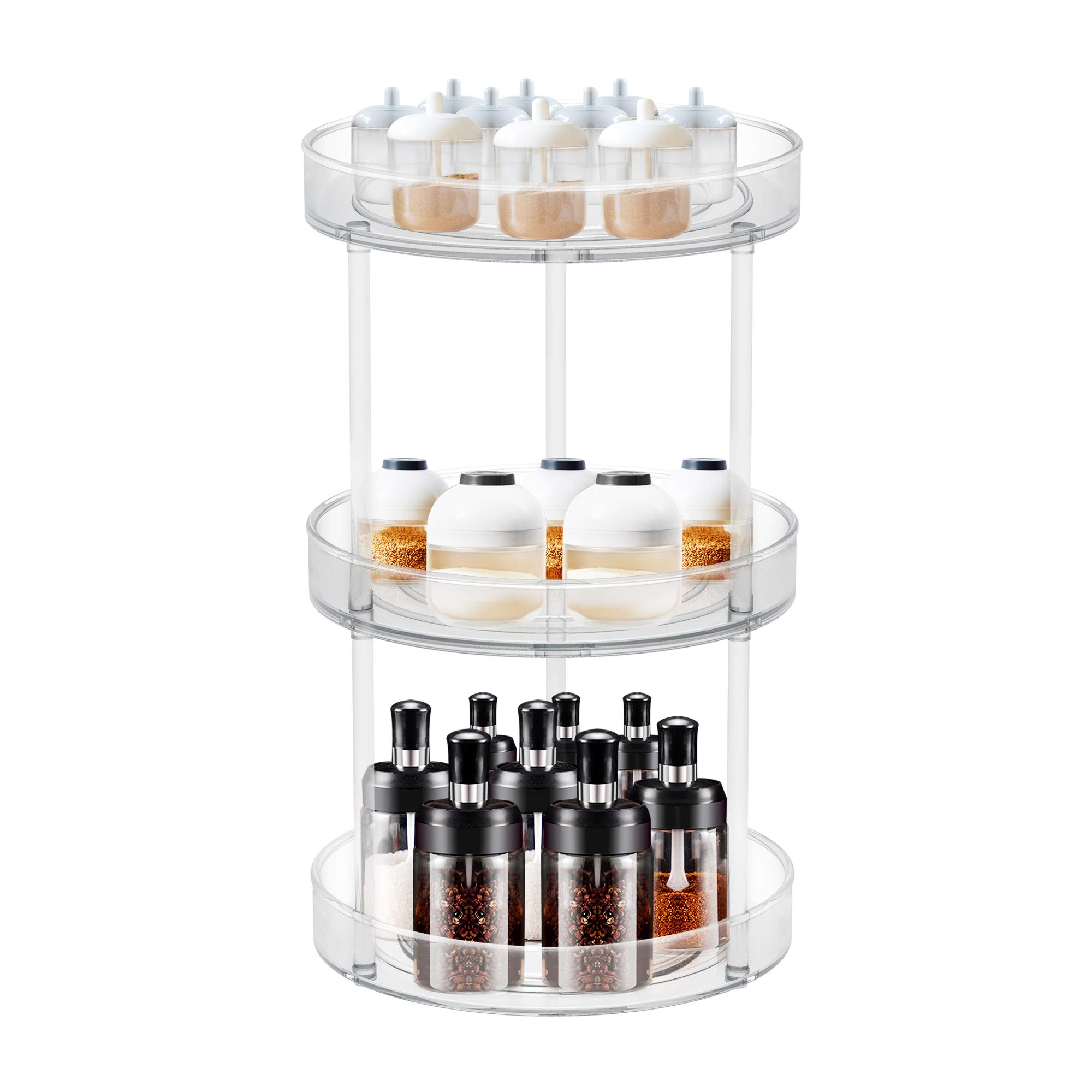 VAEHOLD 3-Tier Lazy Susan Turntable Spice Rack Organizer - Kitchen Cabinet Storage for Spices, Fruits, Snacks & Cosmetics | Farmhouse Style Tiered Tray for Pantry, Bathroom & Tabletop Decor | Perfect for Home Organization & Entertaining