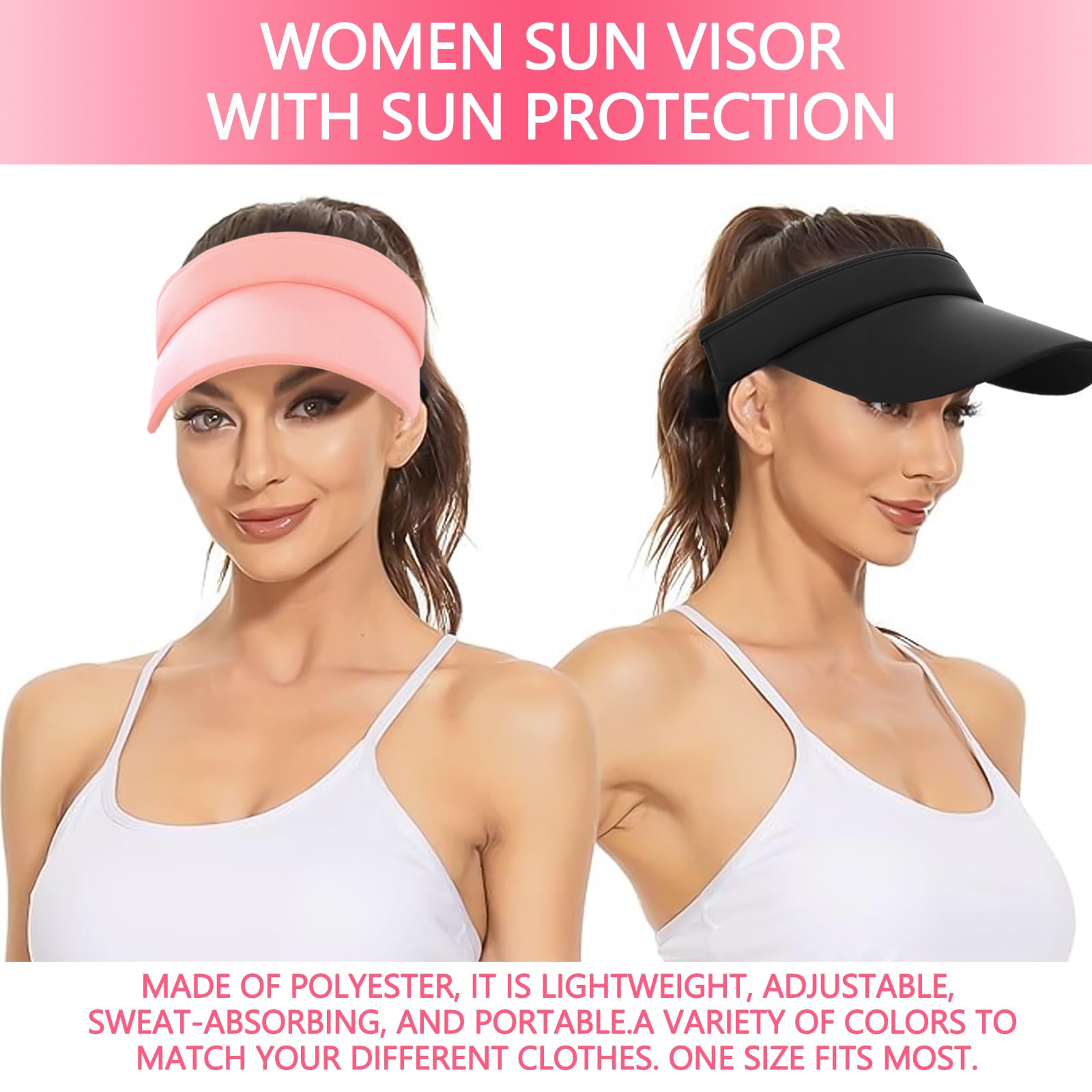 UPF 50+ Sun Protection Visor Hats for Women & Men - Adjustable Wide Brim Sports Cap for Golf, Running, Hiking & Outdoor Activities - Breathable Mesh Design for Summer Sun Safety