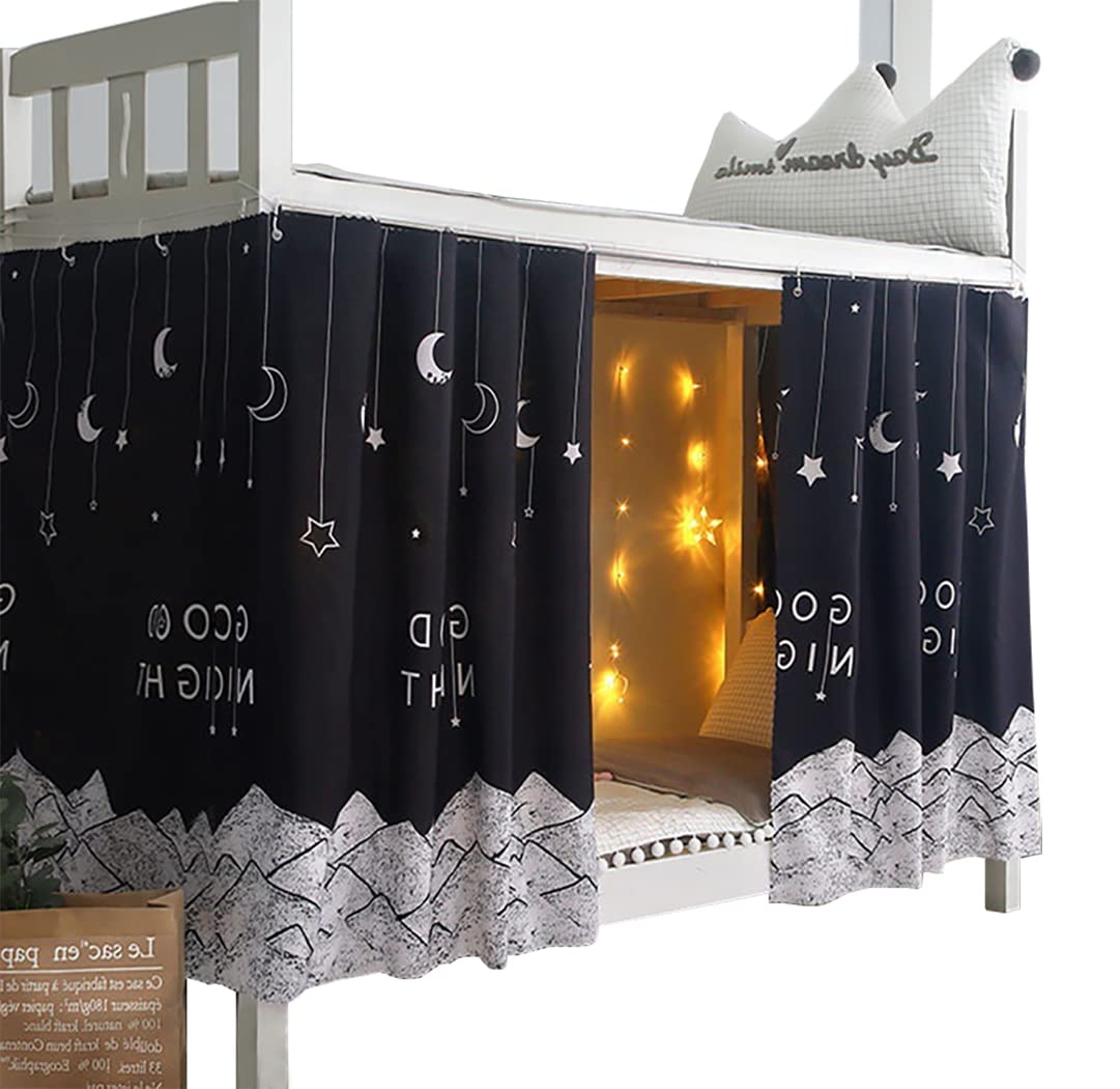 Bottom Bunk Bed Curtains for Privacy - Twin Size Underbed Curtains for Low Loft Beds (2 Panels, Moon Pattern) - Perfect for Dorms, Kids Rooms & Small Spaces