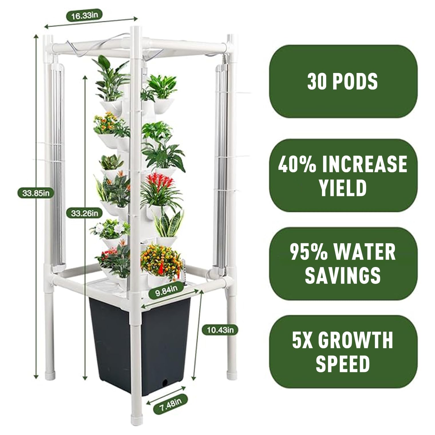Hydroponic Tower Garden Growing System - 30 Pods Indoor Vertical Planter with Pump for Herbs, Fruits, Vegetables | Smart Gardening Kit for Home, Kitchen, Balcony | Perfect for Urban Farming & Organic Lovers (White)