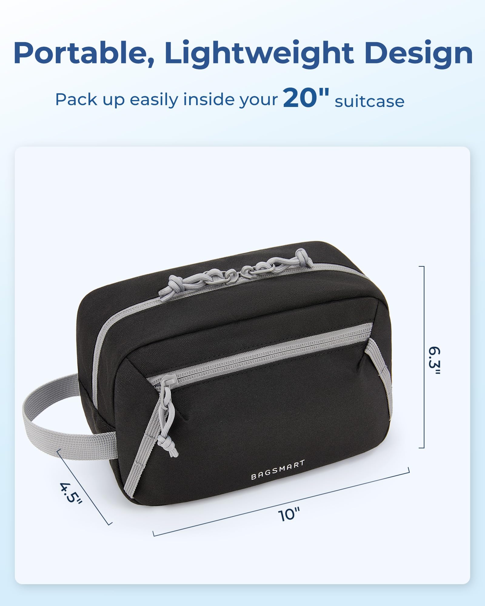 BAGSMART Waterproof Travel Toiletry Bag for Men & Women - Compact Shower Organizer with Hanging Hook - Perfect for Bathroom, Gym, Camping & Airplane Carry-on Essentials (Black)