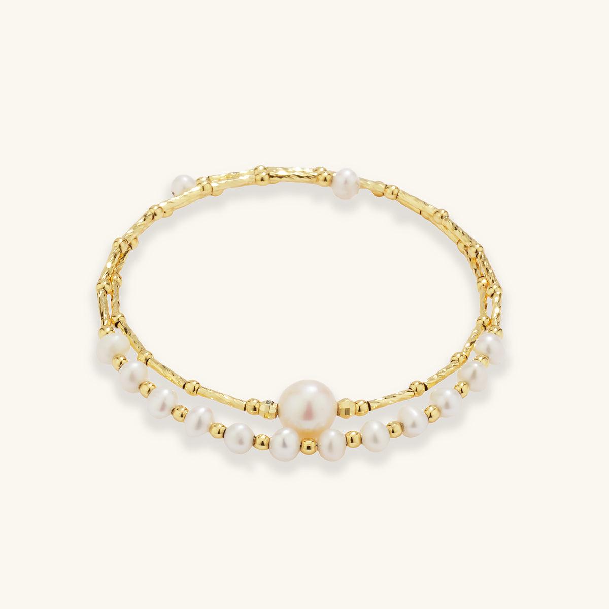 Double Layered Elastic Pearl Bracelet for Women - Elegant Stretch Beaded Jewelry for Party, Wedding & Everyday Wear
