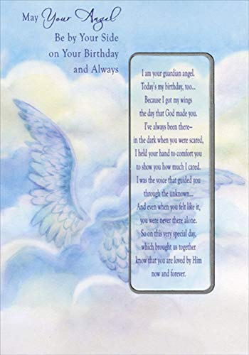 Angel by Your Side Religious Birthday Card with Detachable Bookmark - Blue Sky Wings Design for Christian Gifts, Bible Study & Inspirational Occasions