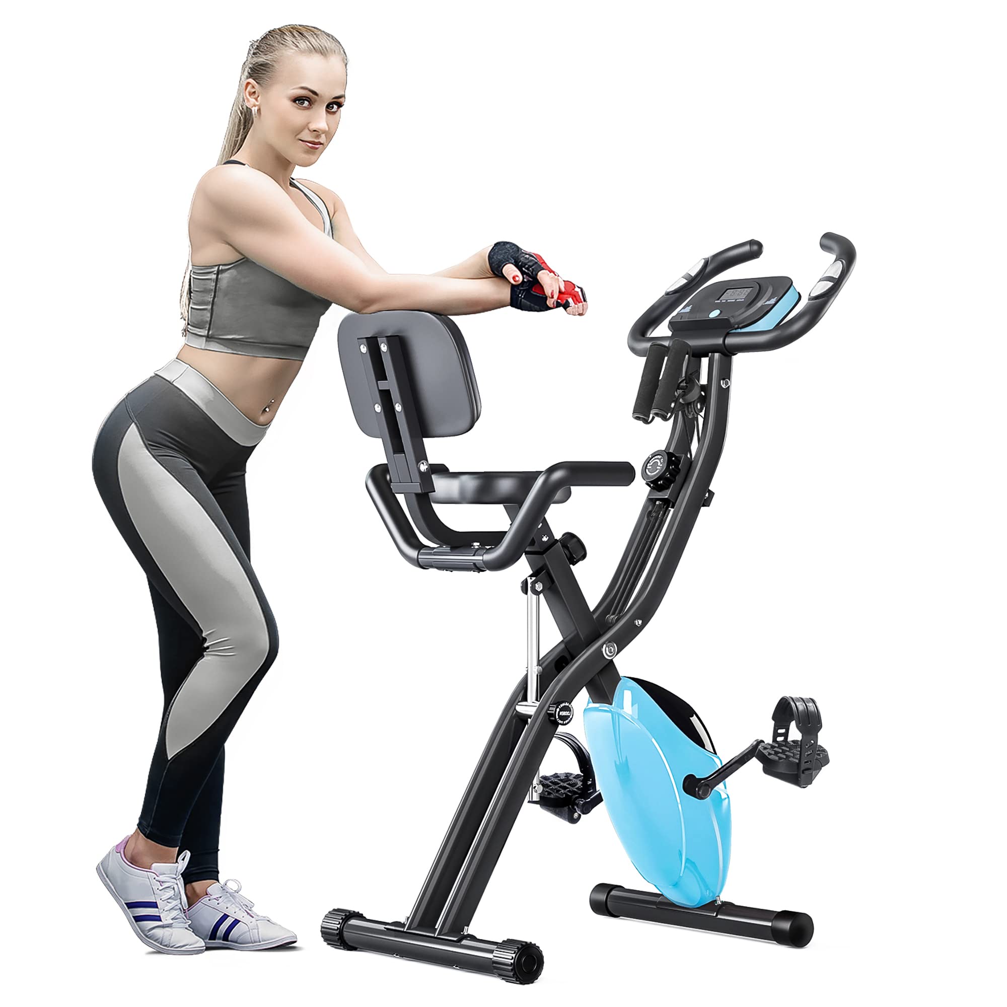 Merax 2-in-1 Folding Exercise Bike - 16-Level Magnetic Resistance Recumbent & Upright Indoor Cycling Bike for Home Workouts | Compact Stationary Fitness Bike for Cardio Training & Weight Loss