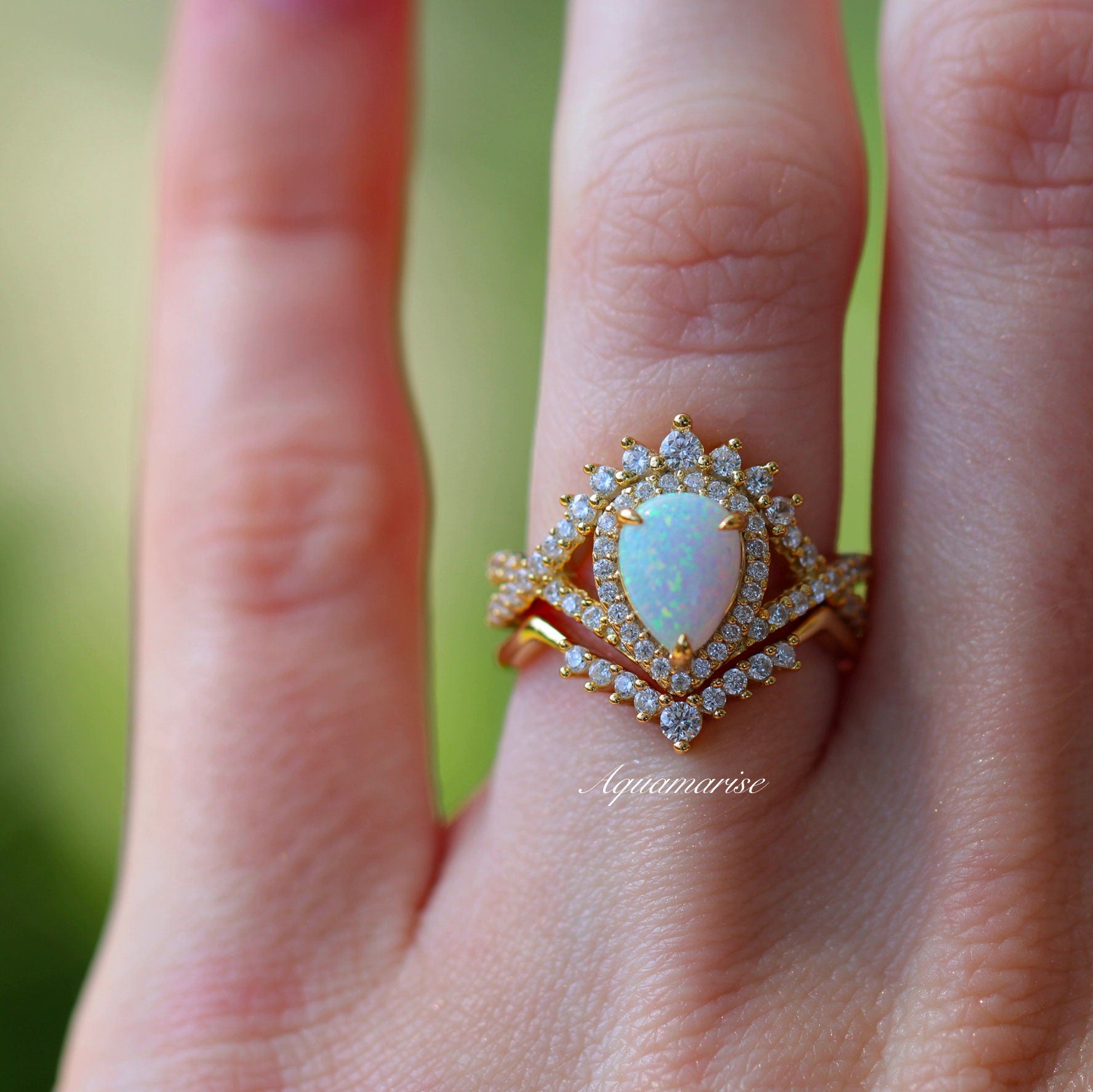 Harper Opal Ring Set 14K Yellow Gold Vermeil - Elegant Stackable Rings for Women, Perfect for Everyday Wear, Anniversary Gifts & Special Occasions