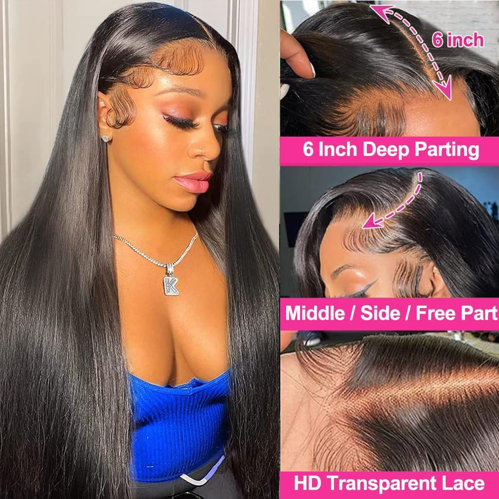 13x6 200% Density HD Lace Front Wigs Human Hair - Pre Plucked 28 Inch Straight Human Hair Lace Front Wigs for Black Women with Natural Hairline | Perfect for Daily Wear, Special Occasions & Protective Styling