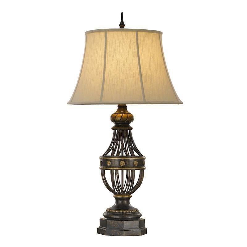 Feiss Augustine Bronze Table Lamp with Cream Shade - Elegant Home Office & Living Room Lighting Decor