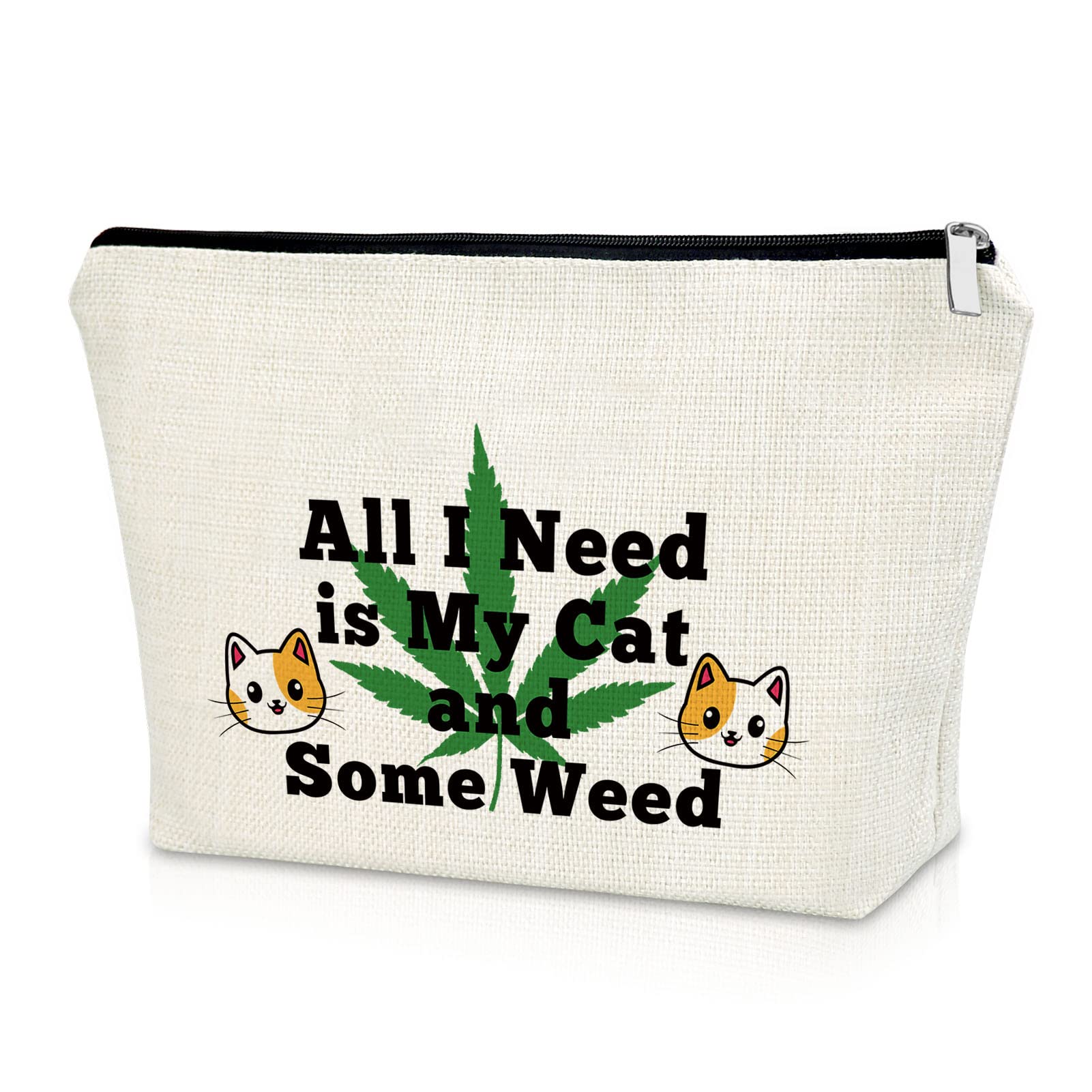 Cat Lover Gift for Women - Weed Leaf Design Makeup Bag, Friendship & Birthday Gift for Sister, Cat Mom Cosmetic Travel Pouch - Perfect for Thanksgiving, Christmas, and Daily Use