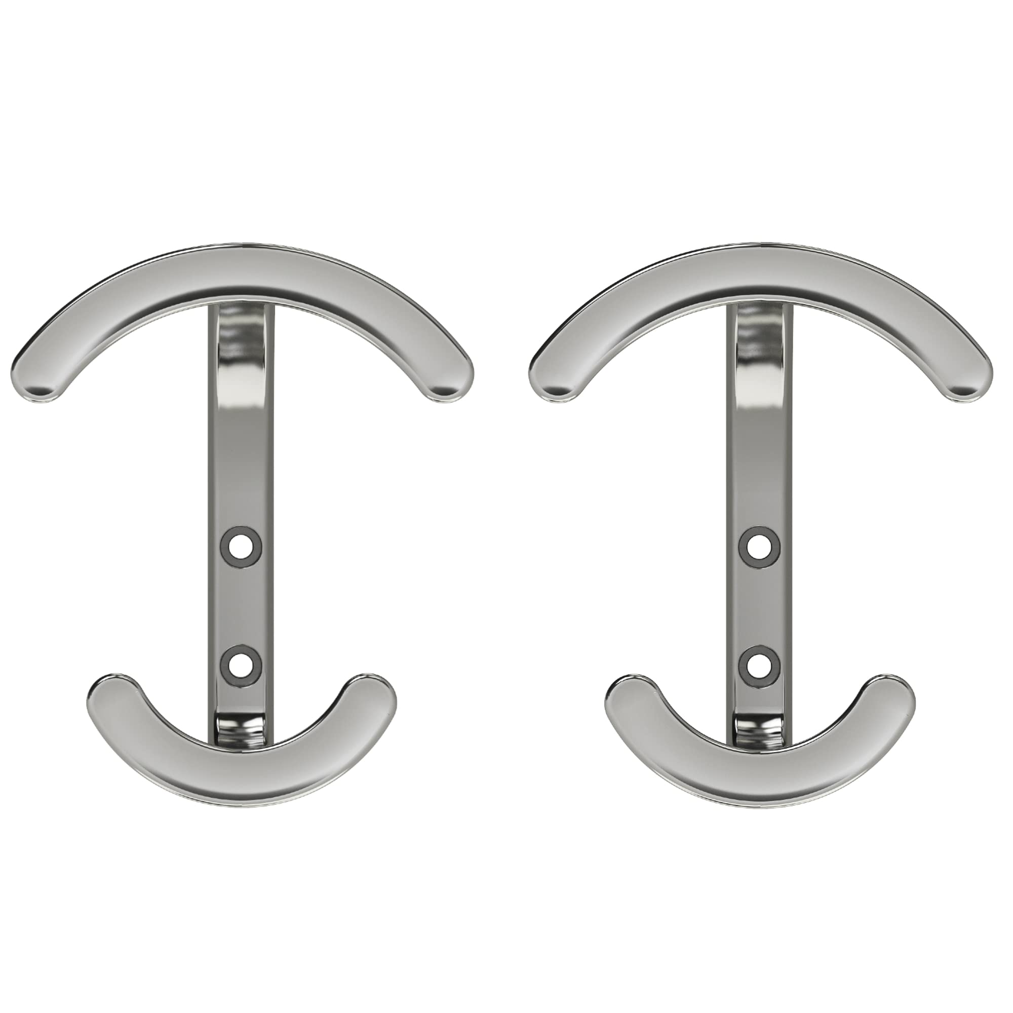 LaCasa 2 Pack Chrome Towel Hooks - Heavy Duty Robe & Coat Hangers for Bathroom, Kitchen, Closet, Wall Mount - Perfect for Home, Hotel, Garage & Foyer Organization (Silver Finish)