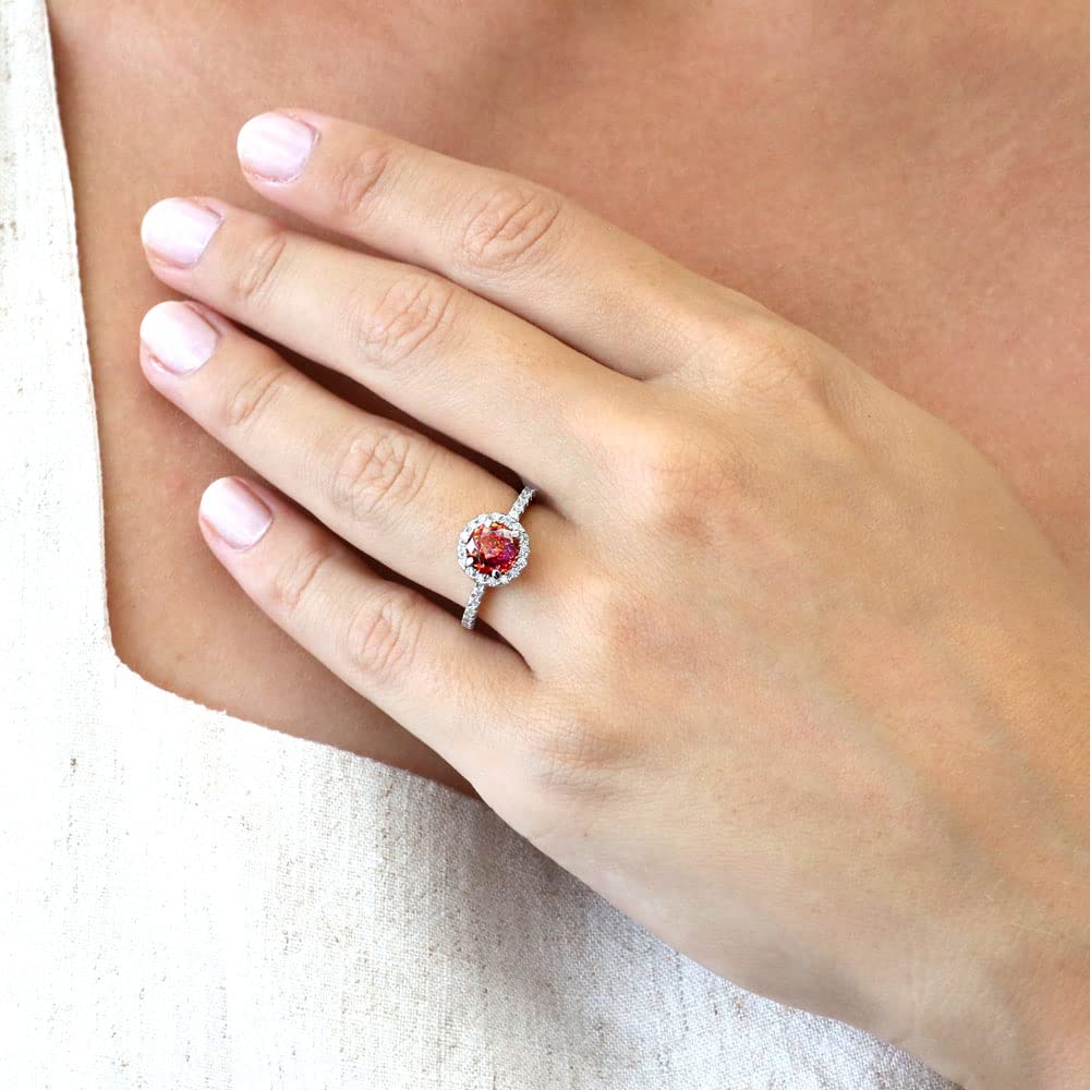 Sterling Silver Halo Wedding & Engagement Ring Set with Red Orange Round Cut Cubic Zirconia for Women, Rhodium Plated Size 4-10 - Perfect for Proposals, Anniversaries & Special Occasions