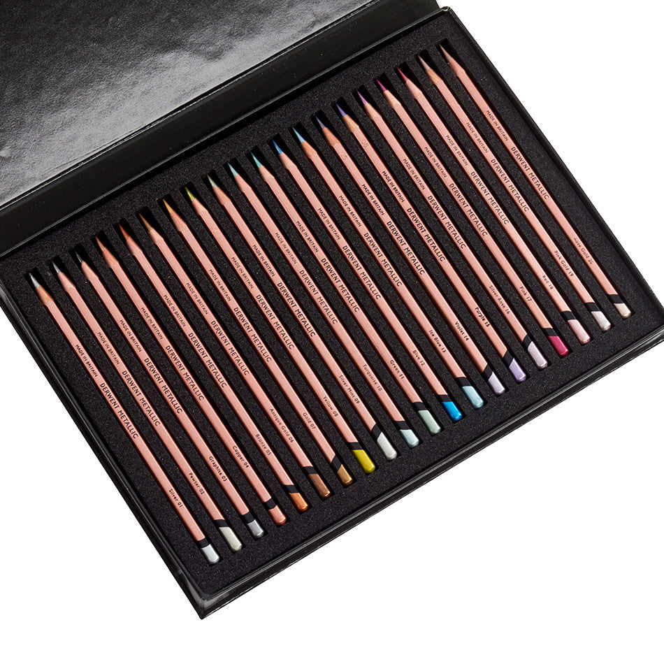 Derwent Metallic Colored Pencils Set - 20 Premium Metallic Drawing Pencils Limited Edition for Artists & Sketching - Perfect for Adult Coloring Books, Art Projects & Gift Giving