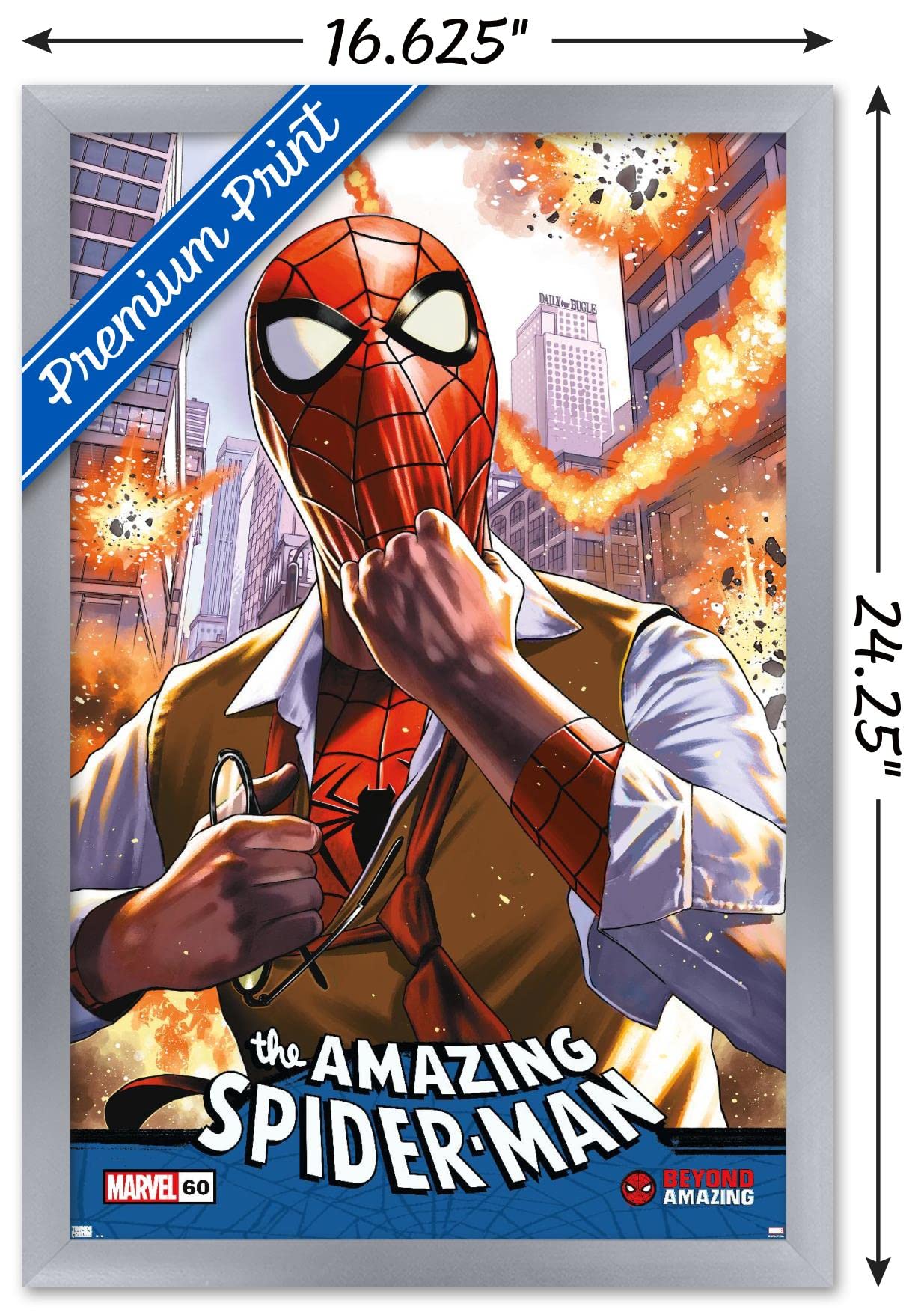 Marvel Comics Spider-Man: Beyond Amazing Wall Poster - 22.4x14.7 Inches Silver Framed Quick Change Cover | Home Decor, Office & Bedroom Wall Art for Superhero Fans