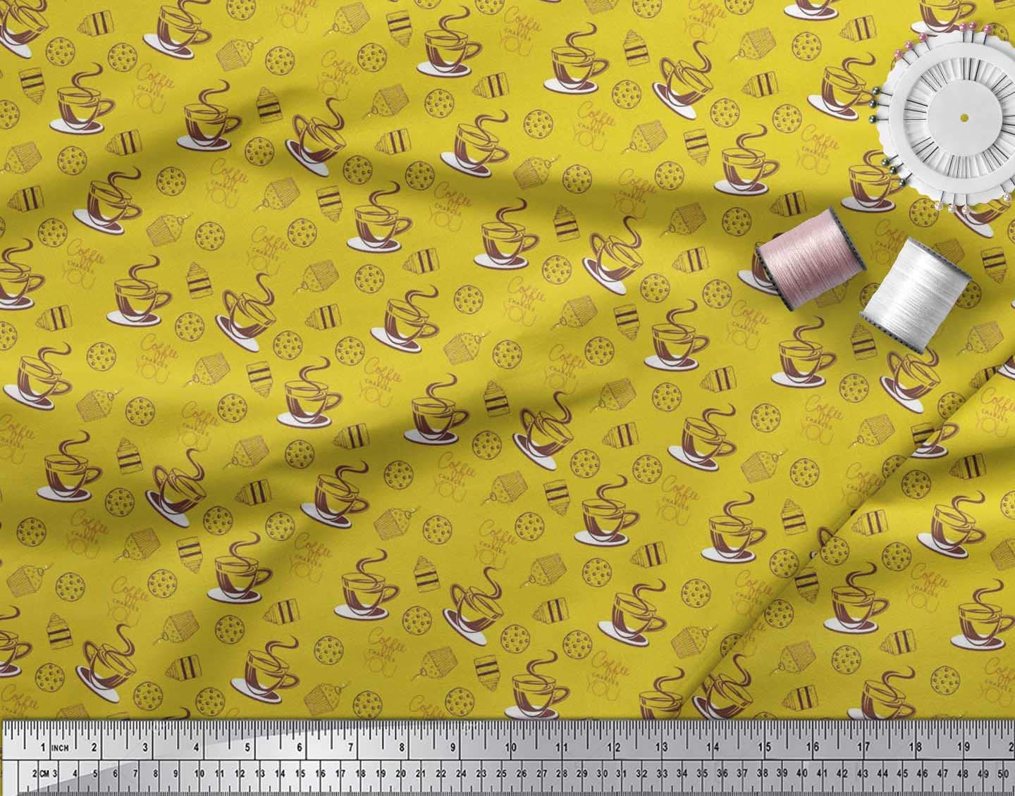 Soimoi Japanese Crepe Yellow Fabric by The Yard - 42 Inch Wide - Coffee, Cookies & Cupcake Print Textile - Soft & Sweet Design for DIY Fashion, Home Decor, Quilting & Craft Projects