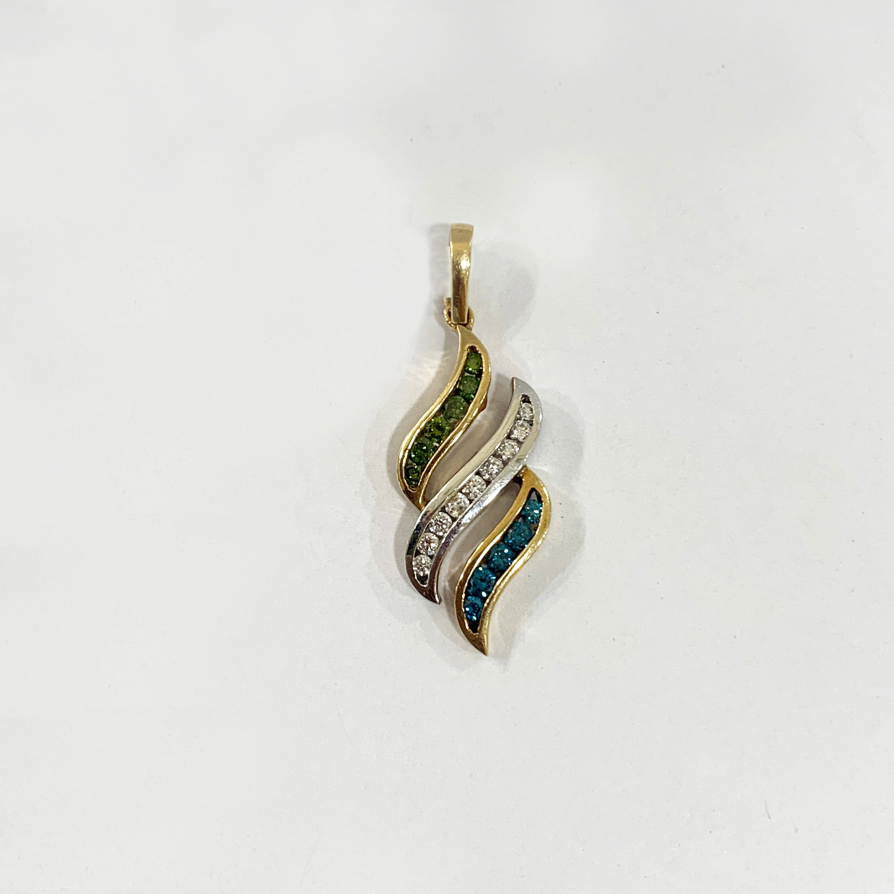 14K Tri-Tone Gold Blue Diamond Pendant Necklace for Women - Elegant Jewelry Gift for Birthday, Anniversary & Special Occasions