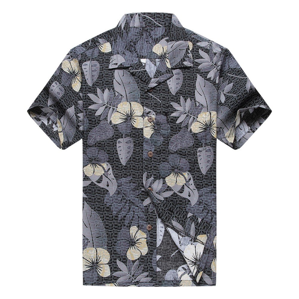 Men's Hawaiian Aloha Shirt - Black & White Floral Print Short Sleeve Button Down Shirt for Beach Vacation, Summer Party & Tropical Getaway