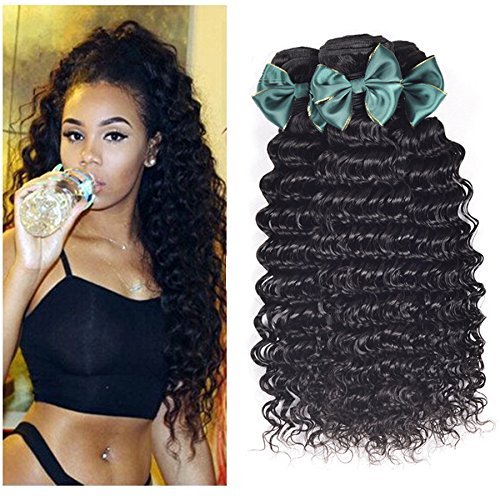 100% Unprocessed Brazilian Virgin Human Hair Bundles - Deep Wave & Curly Hair Extensions with Closure (16
