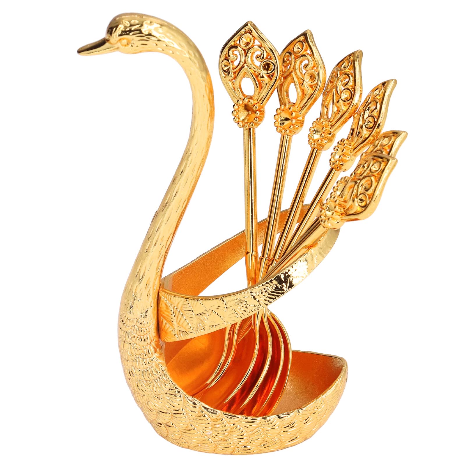 Elegant Swan Dessert Cutlery Set with Base Holder - 6-Piece Coffee Spoon & Stirrer Set for Ice Cream, Tea, and Coffee - Perfect for Table Decoration, Parties, and Home Dining Accessories