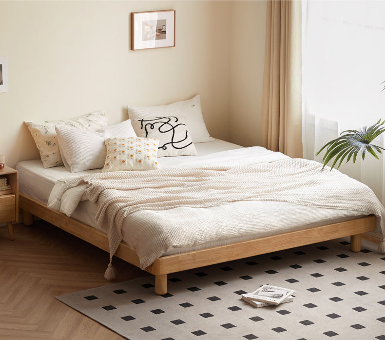 Pine Solid Wood Minimalist Platform Bed - No Headboard - Modern Scandinavian Style Bed Frame for Small Spaces - Perfect for Apartments, Dorms & Tiny Homes