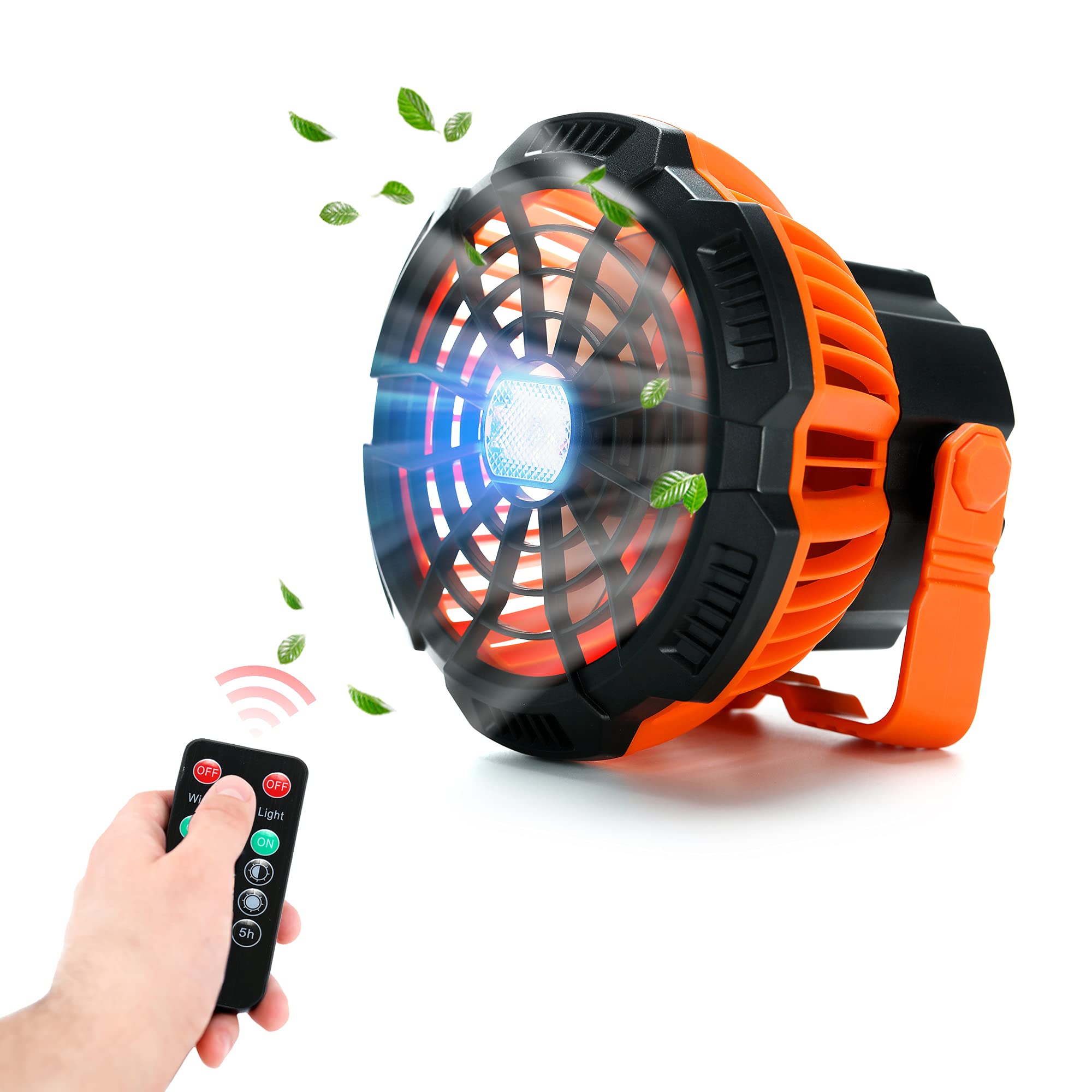 HERRY Rechargeable Camping Fan with LED Light - 3 Speed Adjustable Portable Fan for Tent, Outdoor, Home & Office - USB Powered Small Desk Fan (Orange) - Perfect for Travel, Hiking, and Indoor Use