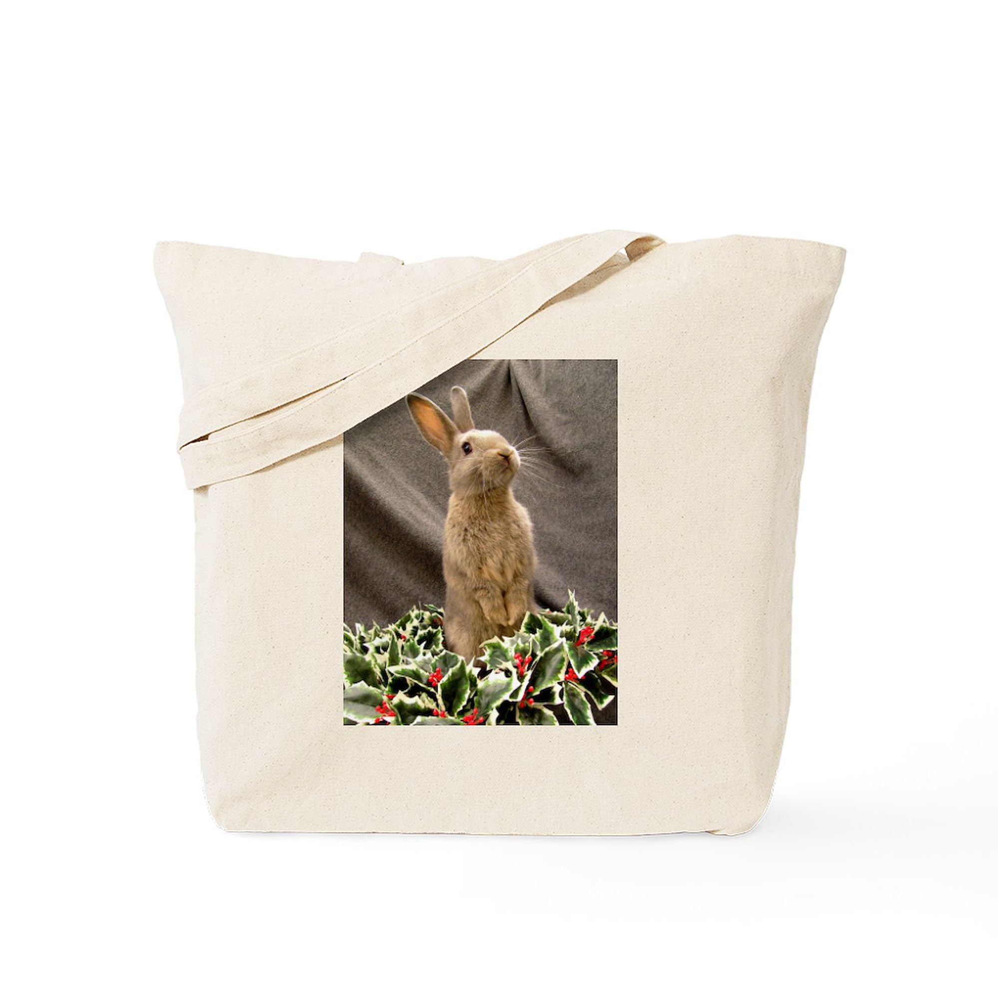 Standing Wreath Bunny Tote Bag - Natural Canvas Reusable Shopping Bag for Groceries, Beach & Easter Decor | Eco-Friendly Cotton Tote with Cute Rabbit Design