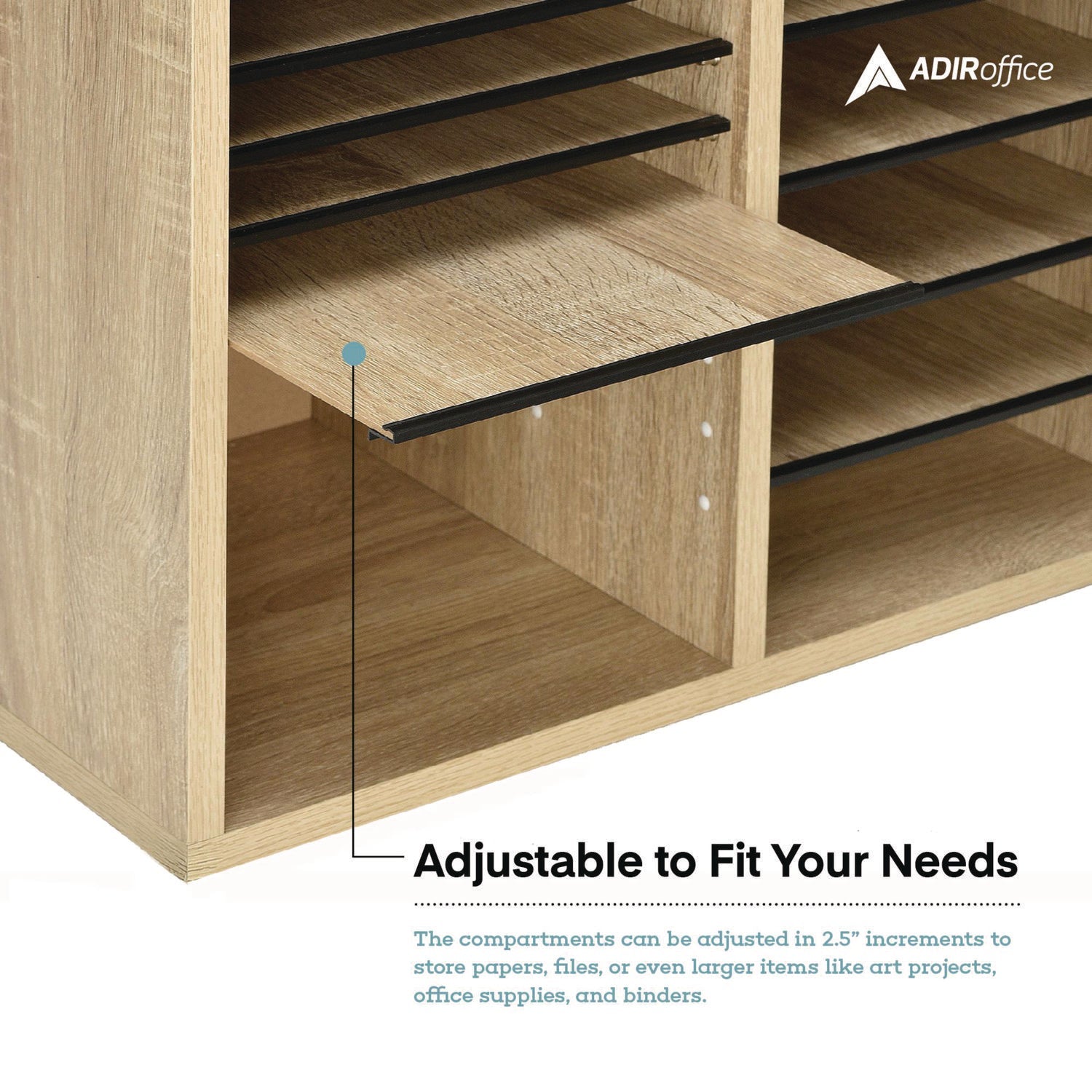 AdirOffice Wooden Adjustable 12-Section Letter Size Literature Organizer - Medium Oak (20