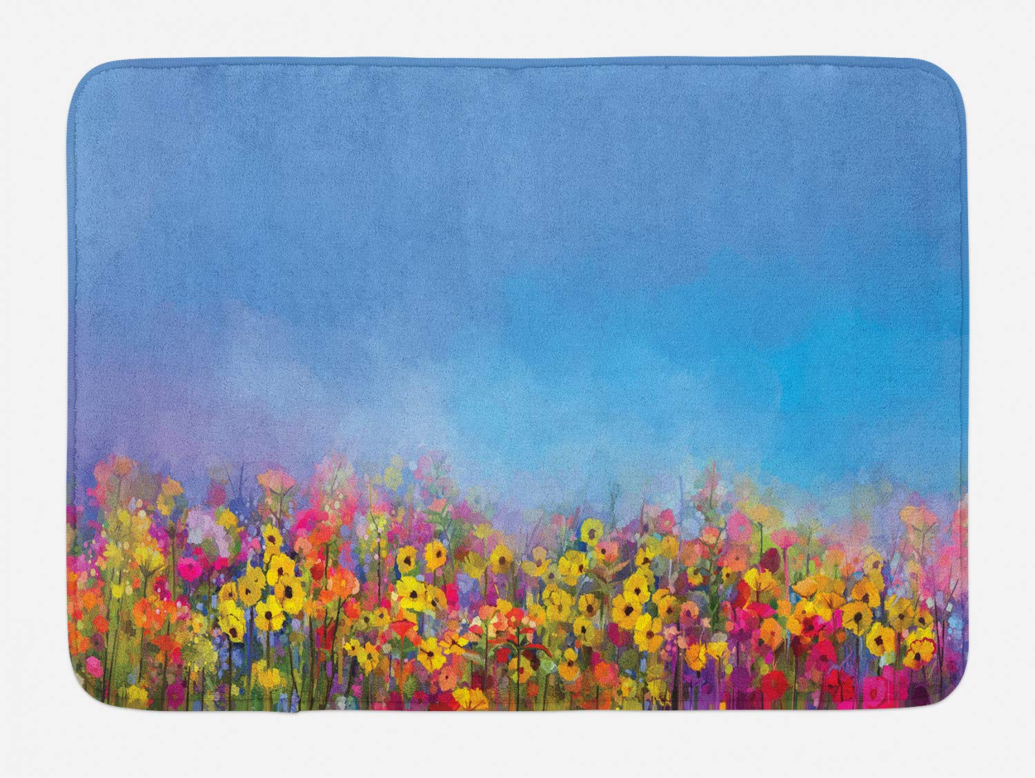 Ambesonne Floral Bath Mat - Non-Slip Plush Bathroom Rug with Abstract Spring Daisy Meadow Flowers Design, 30.2
