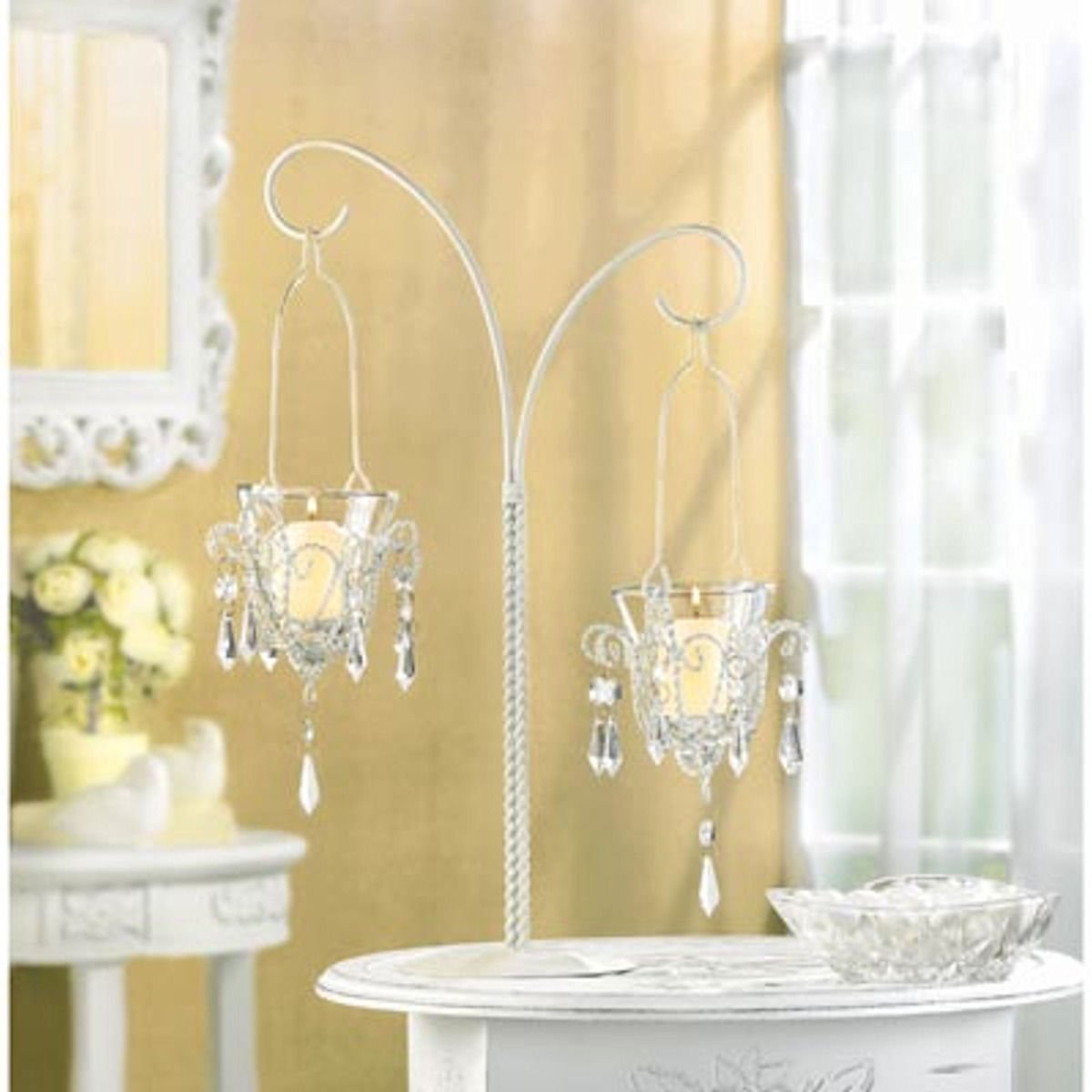 Elegant Mini Chandelier Votive Stand - Jeweled Hanging Candle Holders for Wedding Centerpiece, Home Decor & Romantic Dinner Lighting