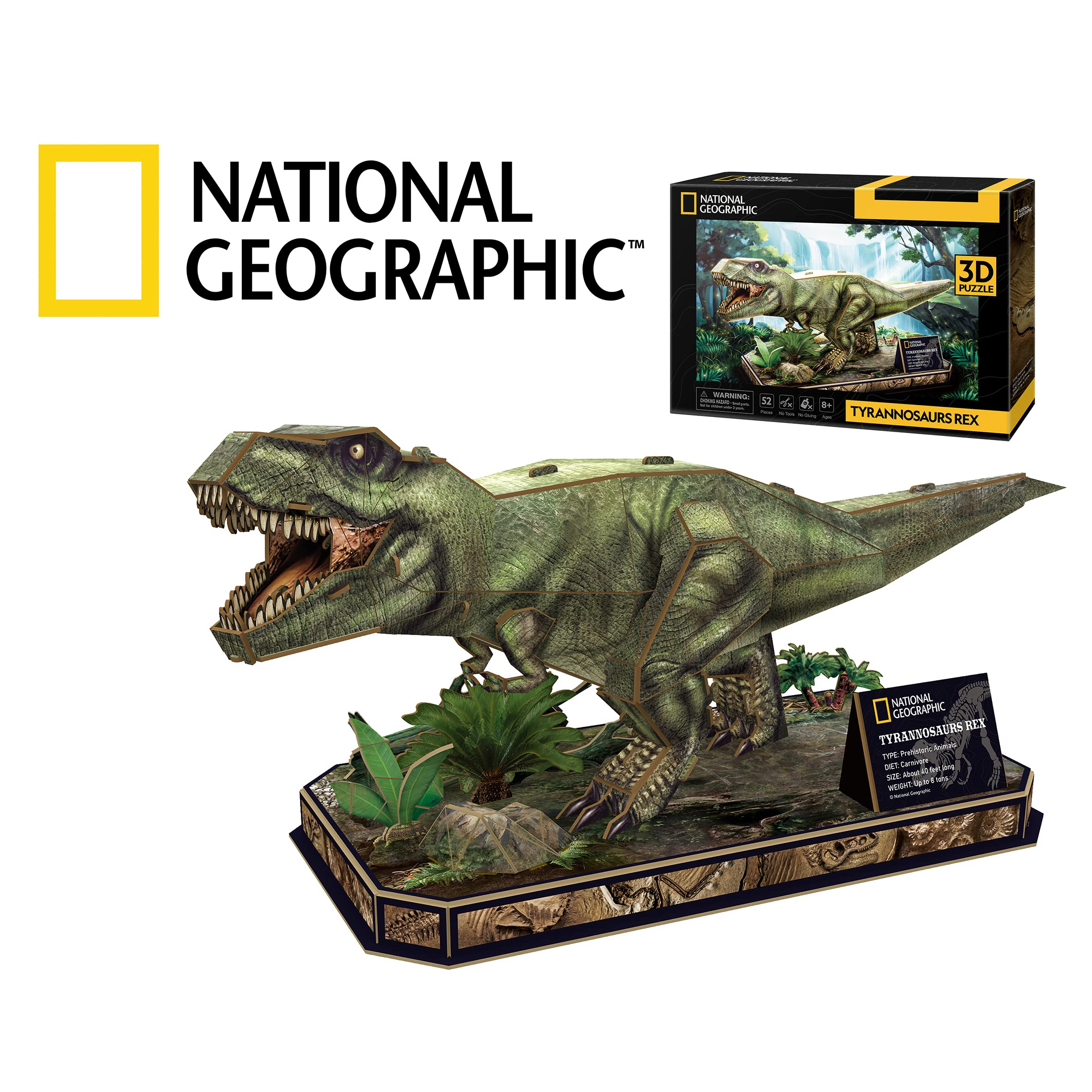 National Geographic 3D Tyrannosaurus Rex Puzzle - Dinosaur Toys for Kids Ages 8+, STEM Learning Activity, Educational Gift for Boys & Girls - Perfect for Birthday Parties, Classroom Projects & Dinosaur Lovers