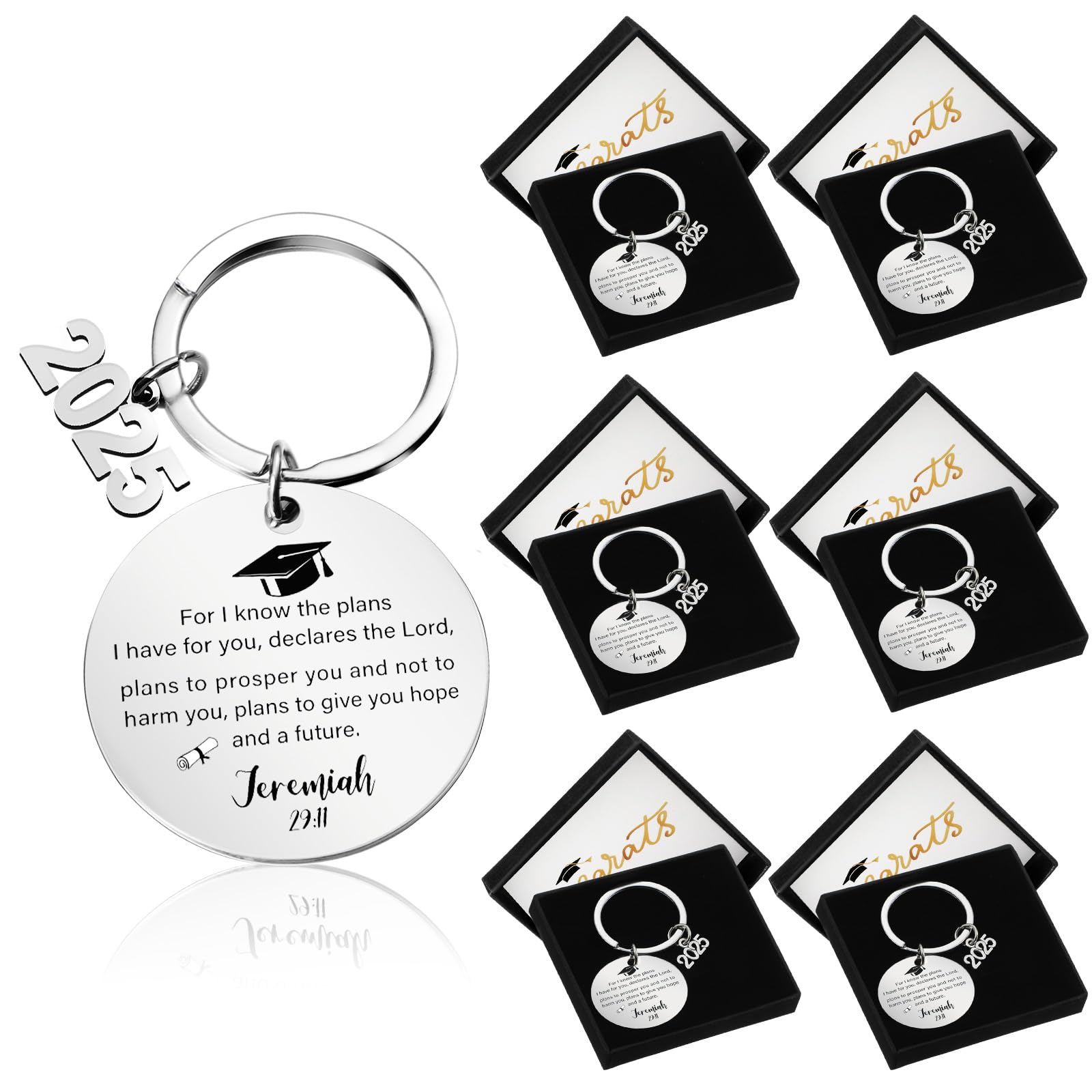 2025 Graduation Gifts for Him & Her - 6 Pack Inspirational Bible Verse Keychains, Religious Keepsake for College Adults - Perfect for Graduation Ceremony, Gift Giving & Daily Encouragement