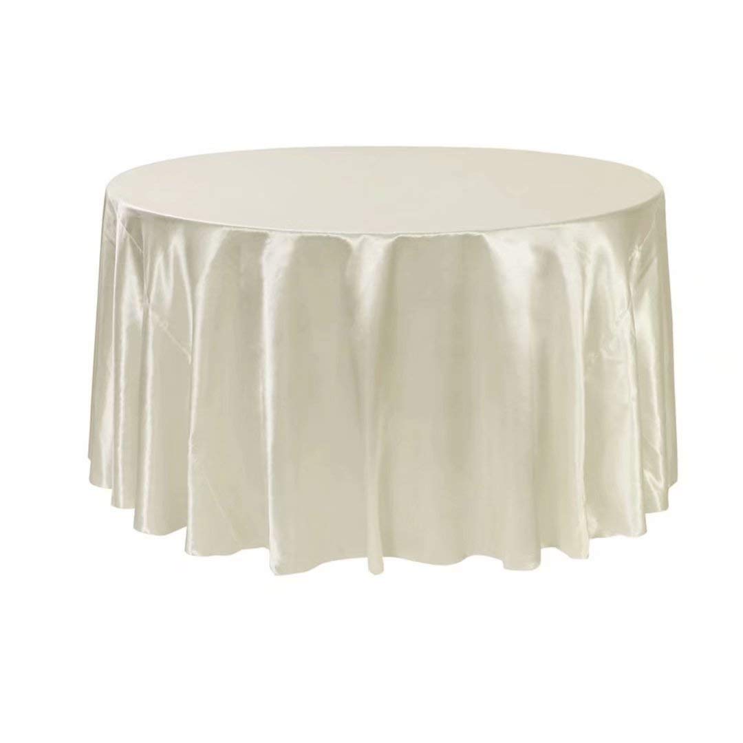 HAORUI 90 Inch Round Satin Tablecloth - Elegant Ivory Pure Table Cover for Kitchen, Buffet, Wedding & Banquet Events | Perfect for Dining Room Decor, Party Setup & Special Occasions