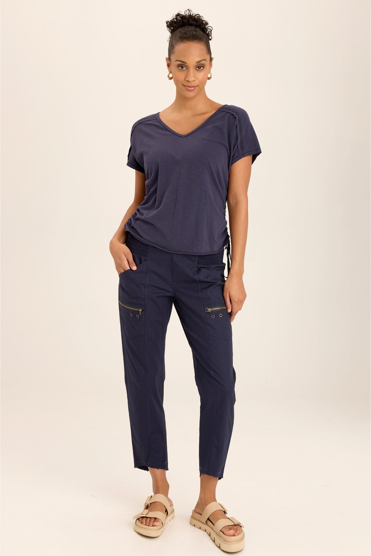 Diggory Women's V-Neck Cinched Cord Jersey Tee - Soft Stretch Casual T-Shirt for Everyday Wear, Work & Outfits