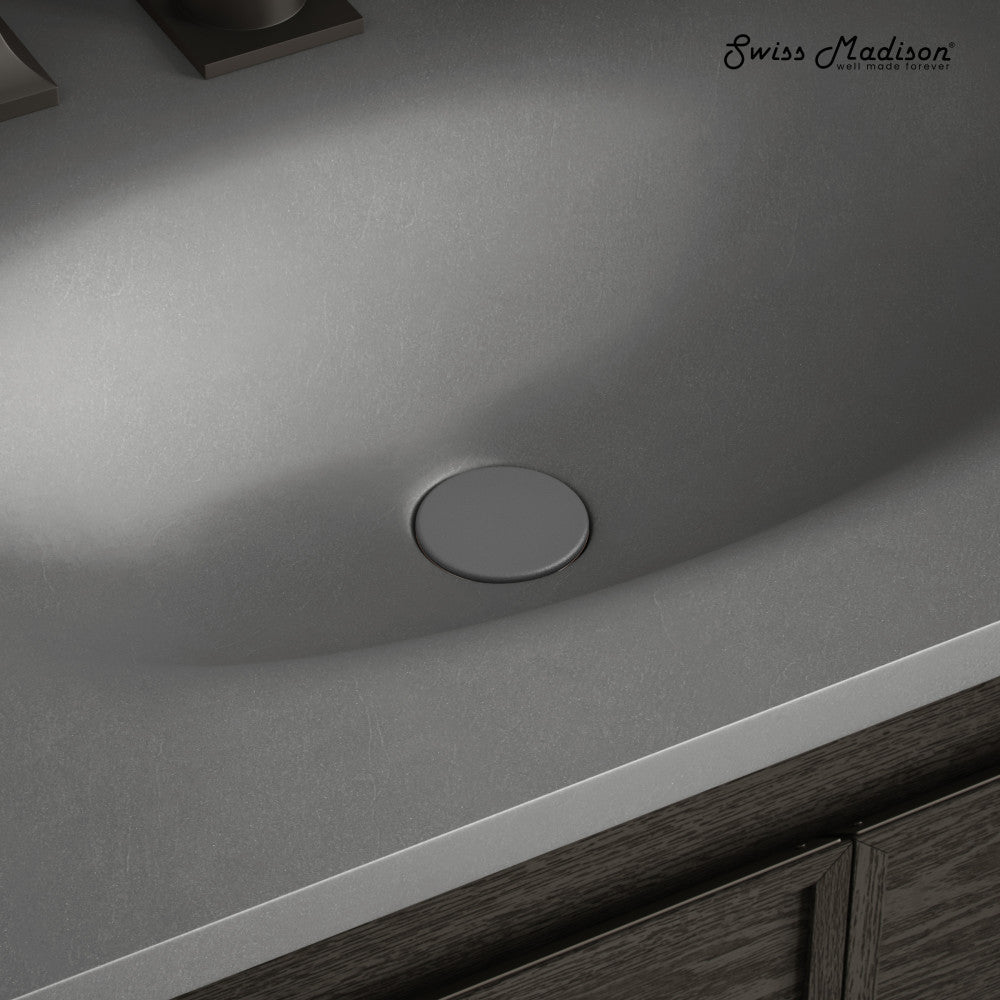 Matte Dark Gray Lisse Concrete Bathroom Sink with Non-Overflow Pop-Up Drain - Modern Farmhouse Vanity Sink for Bathroom Remodel & Powder Room Upgrade