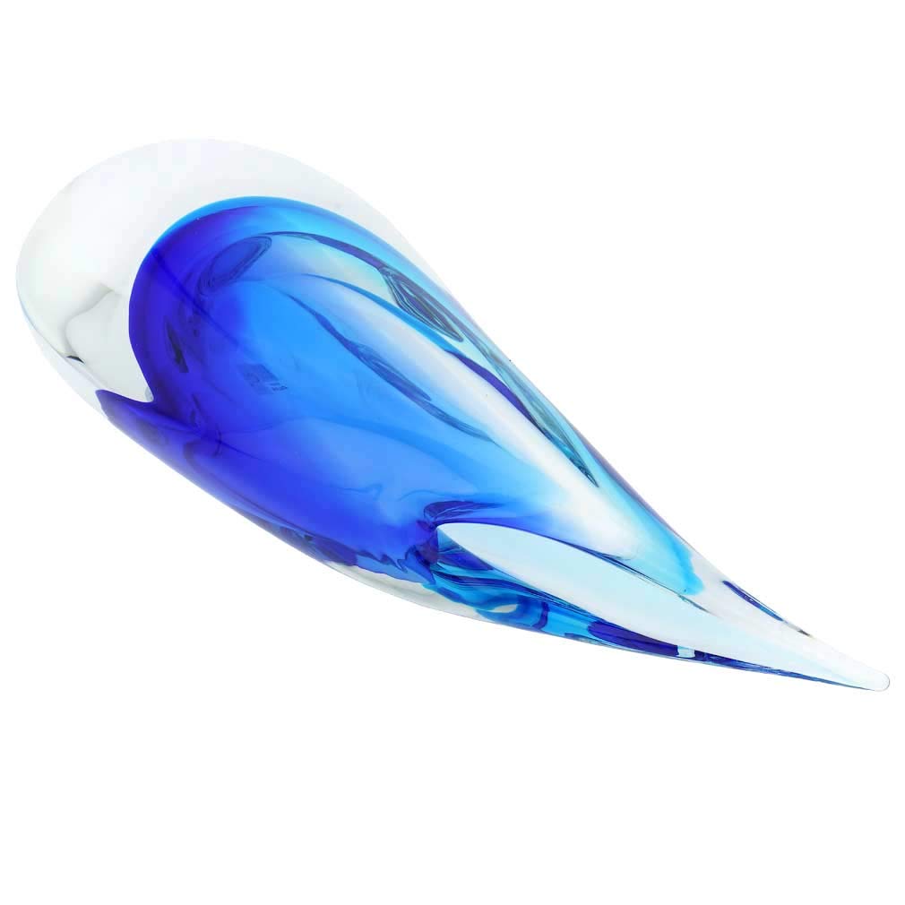 Venetian Murano Glass Sommerso Wave Vase in Aqua Blue - Handcrafted Italian Art Glass Vase for Home Decor, Wedding Centerpiece & Luxury Gift