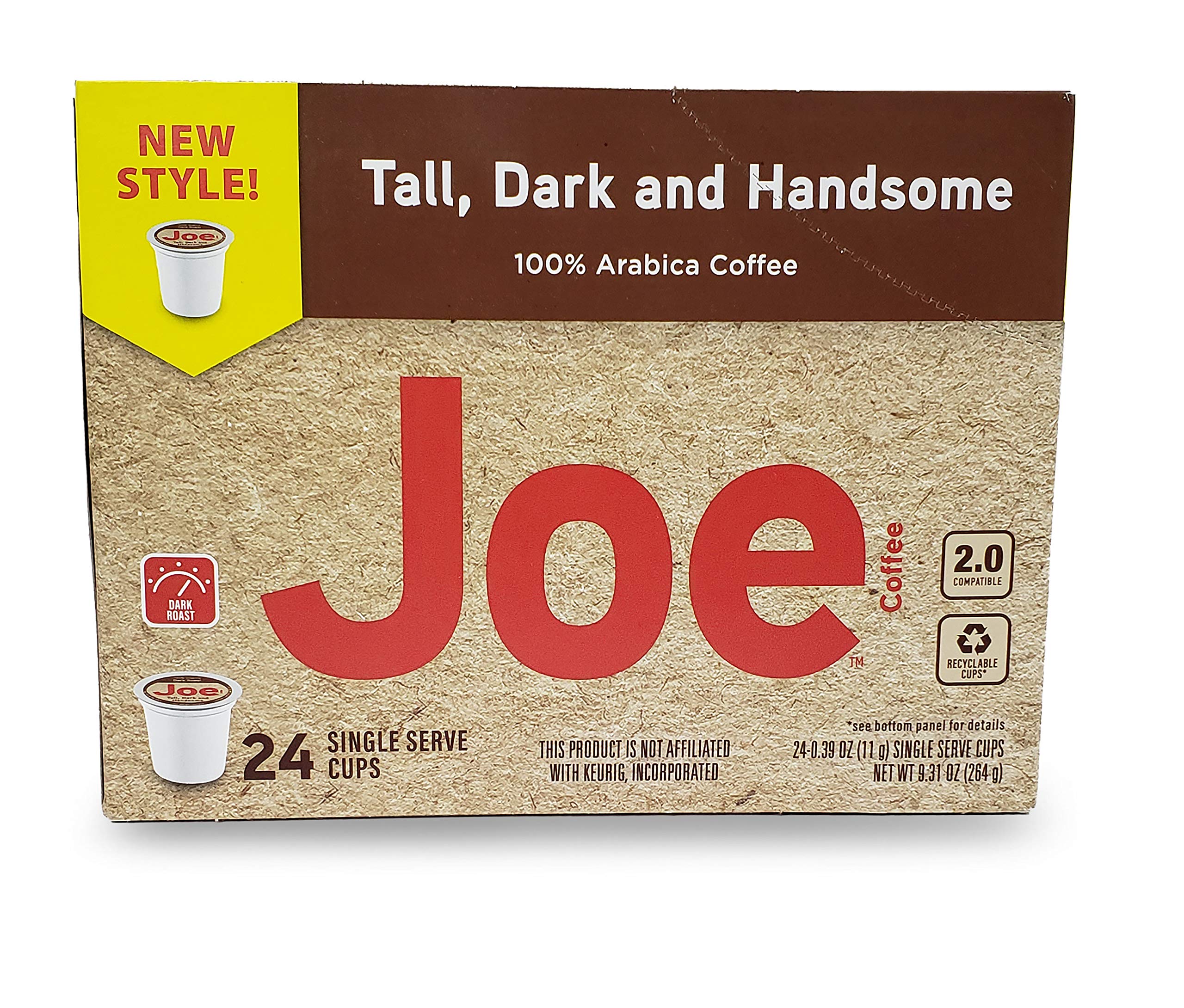 JOE KNOWS COFFEE Tall Dark and Handsome Blend - Recyclable Plastic Single Serve Coffee Pods for Keurig & Other Brewers - Perfect for Home, Office & Travel