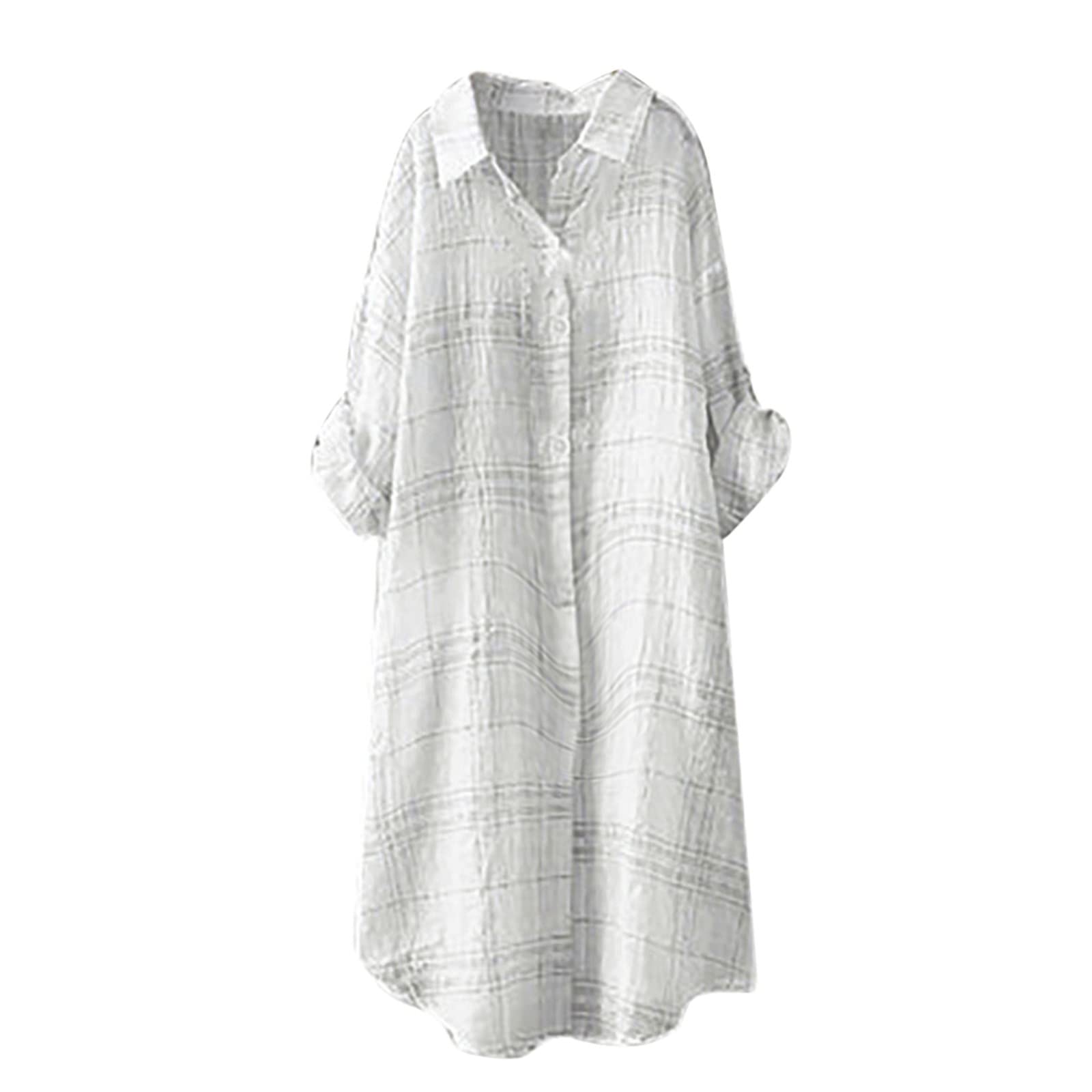 Women's Cotton Spandex Long Sleeve Button-Up Plaid Shirt - Loose Fit Casual Striped Blouse for Everyday Wear, Office & Fall Outfits