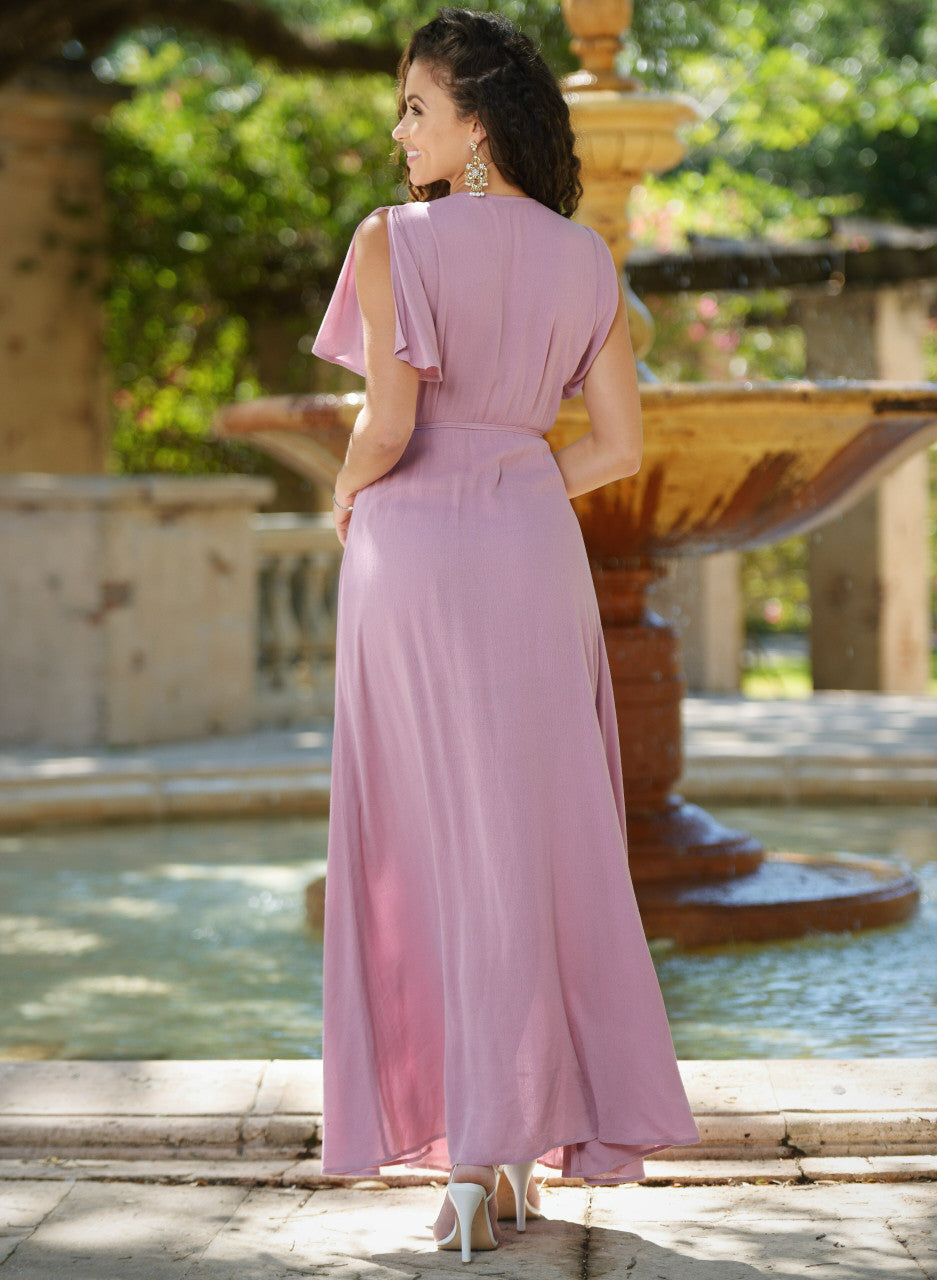 Kari Wrap Maxi Dress for Women - Mauve Color, Flowy & Comfortable - Perfect for Beach, Vacation & Summer Outfits - FINAL SALE
