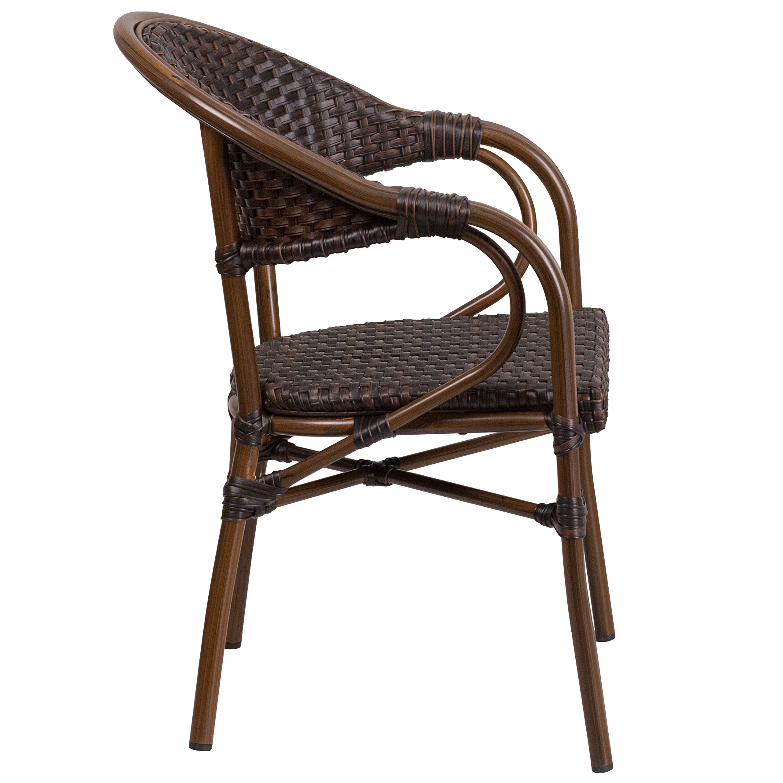 Stylish Bark Brown Rattan Patio Chair with Durable Red Bamboo-Aluminum Frame - Perfect for Outdoor Lounging, Garden Relaxation & Backyard Decor