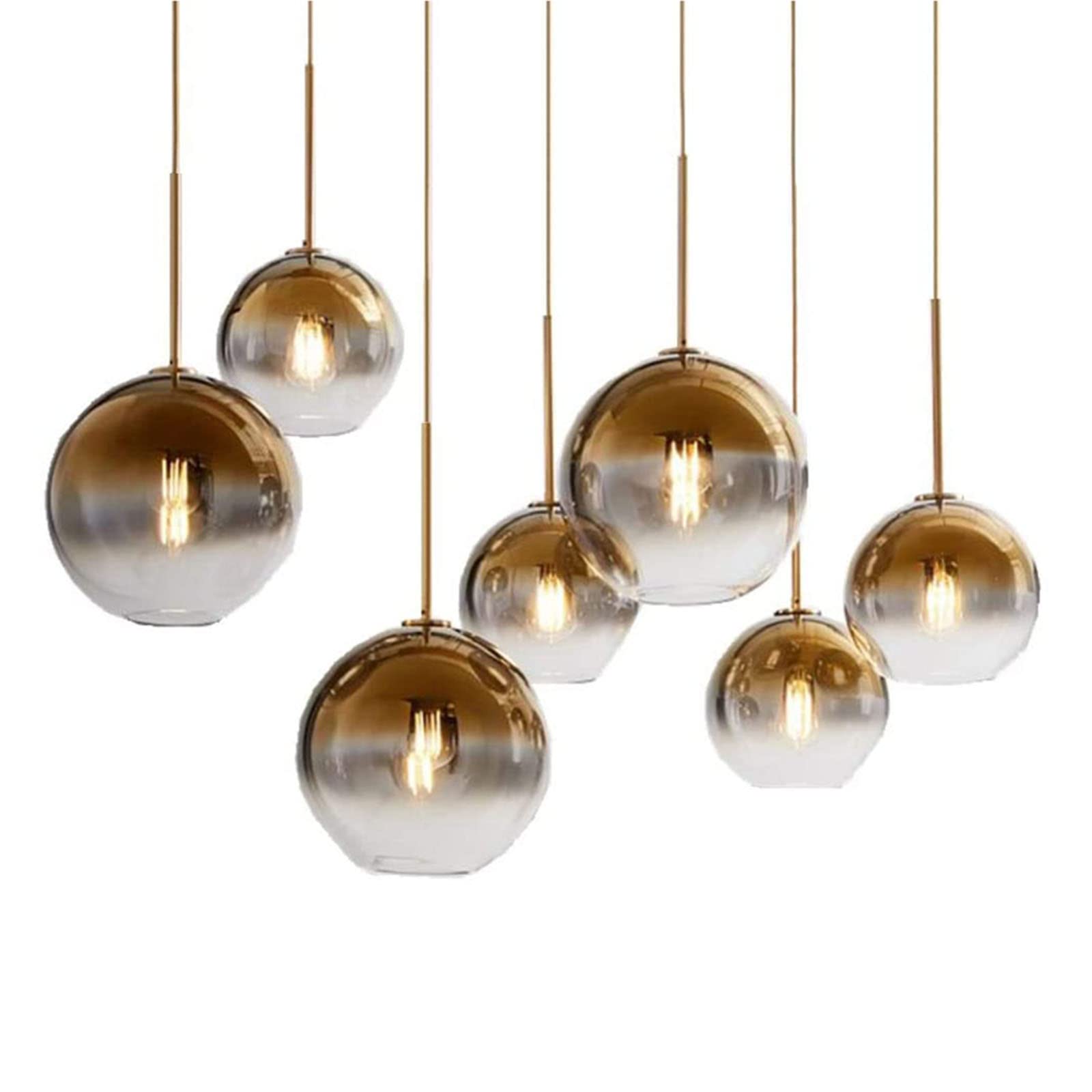 Modern Gradient Color Glass Pendant Light - Gold 30cm Hanging Chandelier for Dining Room, Kitchen Island & Bedroom Lighting