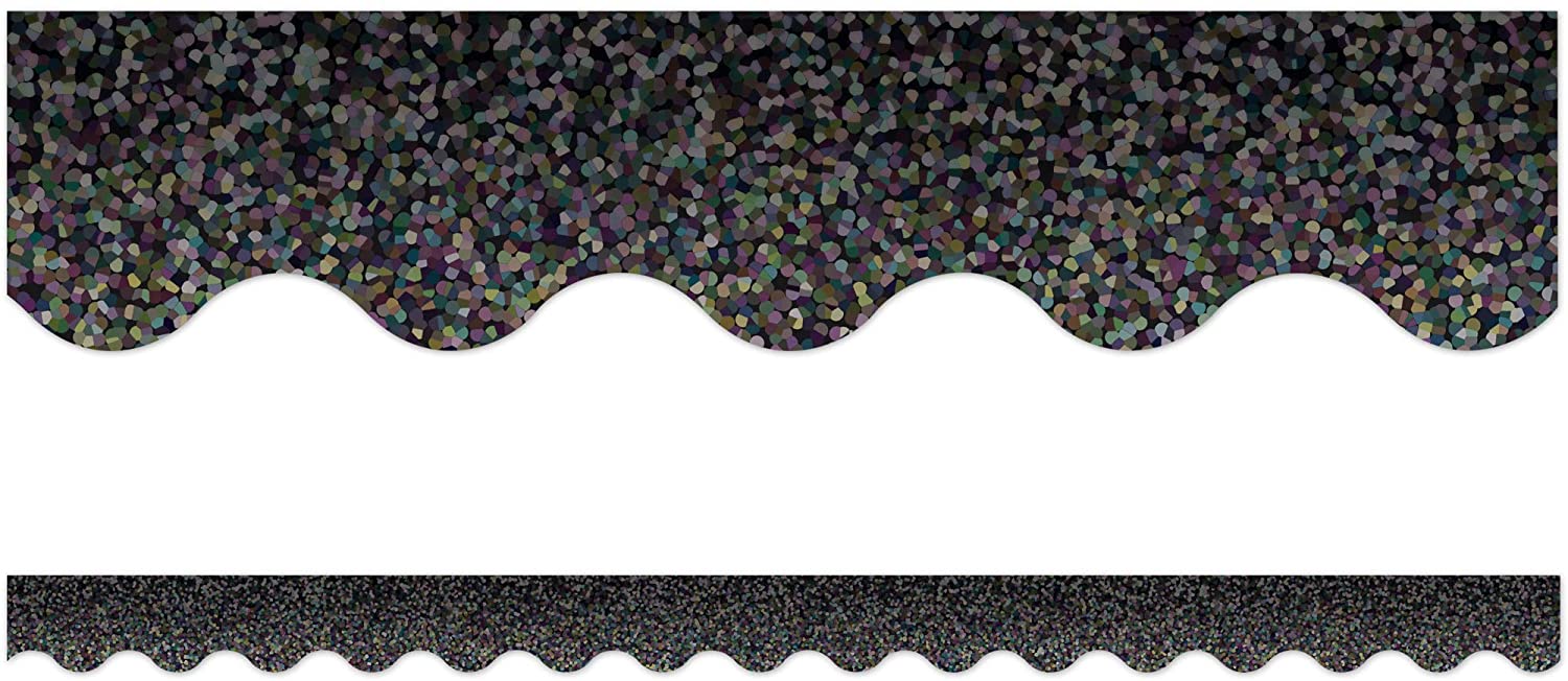 Black Sparkle Scalloped Border Trim - Decorative Scalloped Edge Ribbon for DIY Crafts, Scrapbooking, Party Decorations and Gift Wrapping (12 Yards) - Perfect for Wedding, Birthday and Holiday Decor