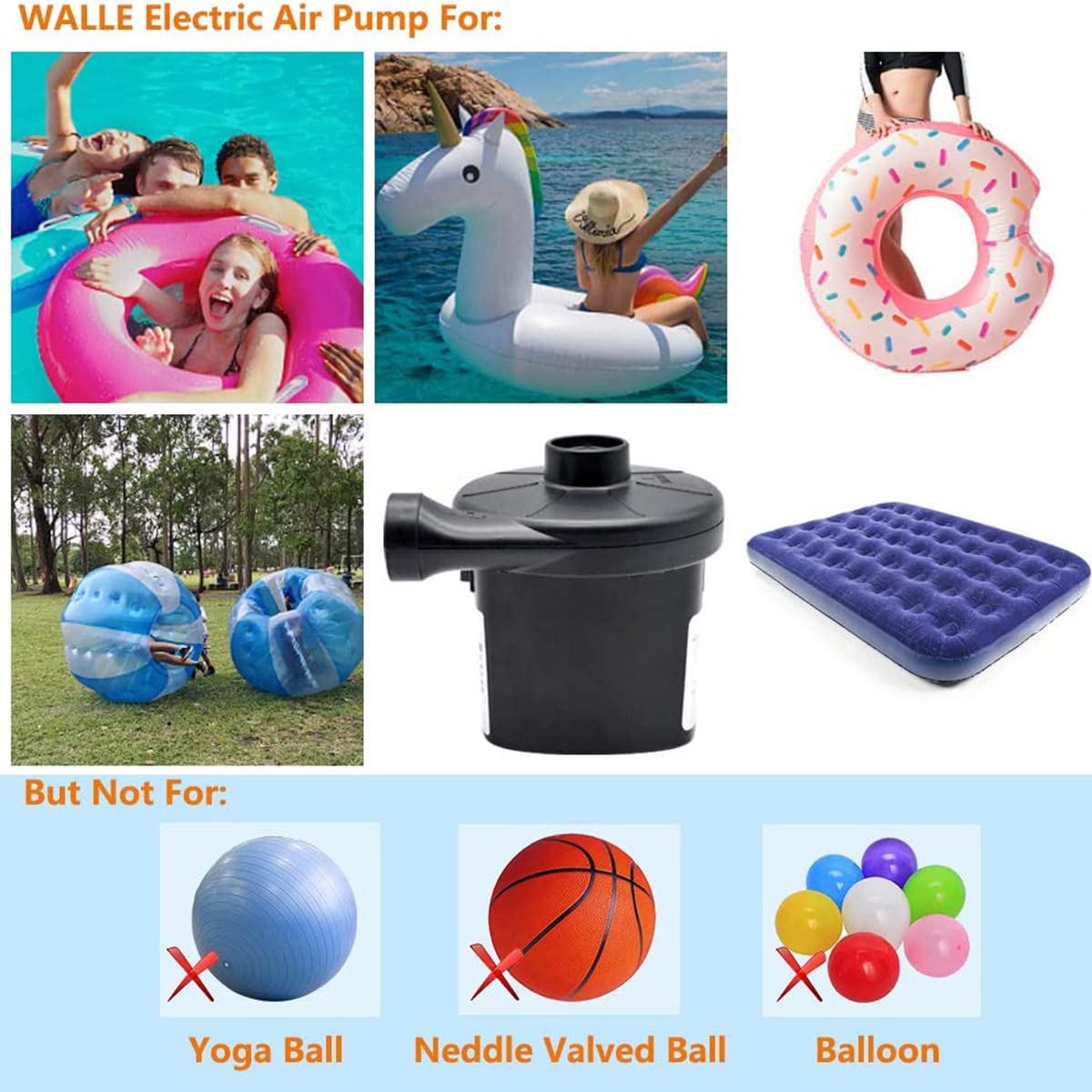 130W Electric Air Pump for Inflatables - Fast Inflator with 3 Nozzles for Air Mattress, Pool Floats & Toys | Portable AC Pump for Camping, Travel & Home Use