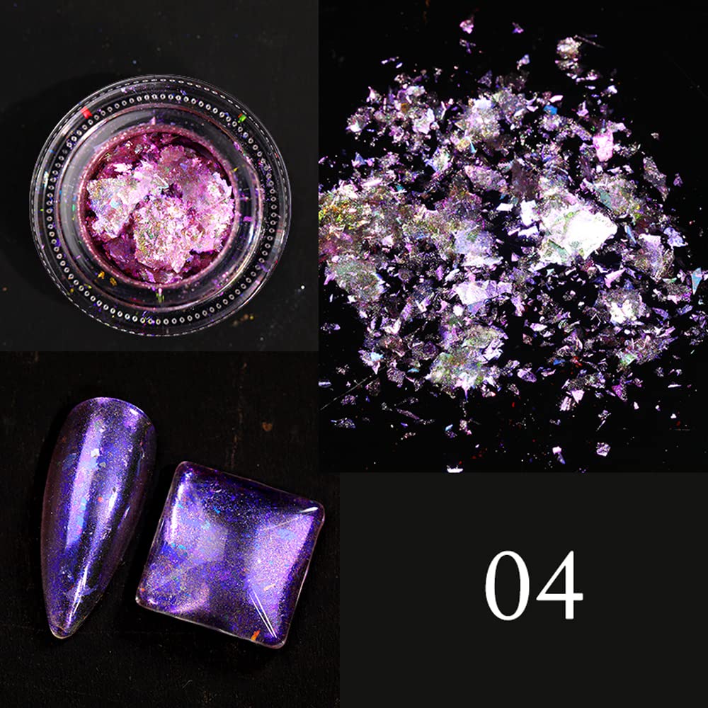 Crystal Fire Opal Star Aurora Nail Art Flakes - Chrome Powder & Glitter for DIY Manicure - Magic Mirror Effect Nail Dust (WK04) - Perfect for Party, Wedding, and Special Occasion Nail Designs