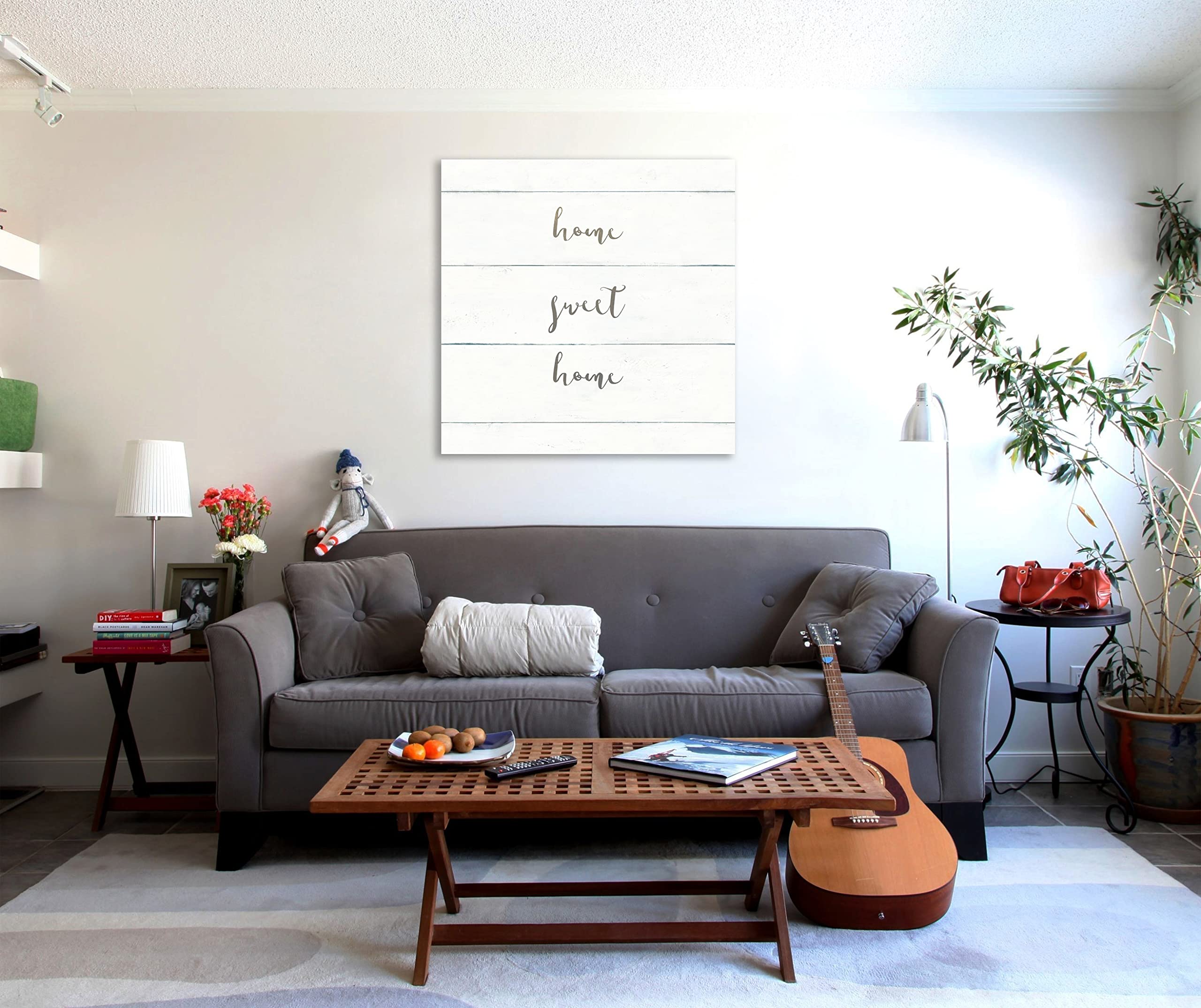 Jaxson Rea 'Home Sweet Home' Shiplap Gallery Wrapped Canvas Art Print - 18x18 Inch Farmhouse Wall Decor by Wild Apple Portfolio - Perfect for Living Room, Bedroom & Office Decor