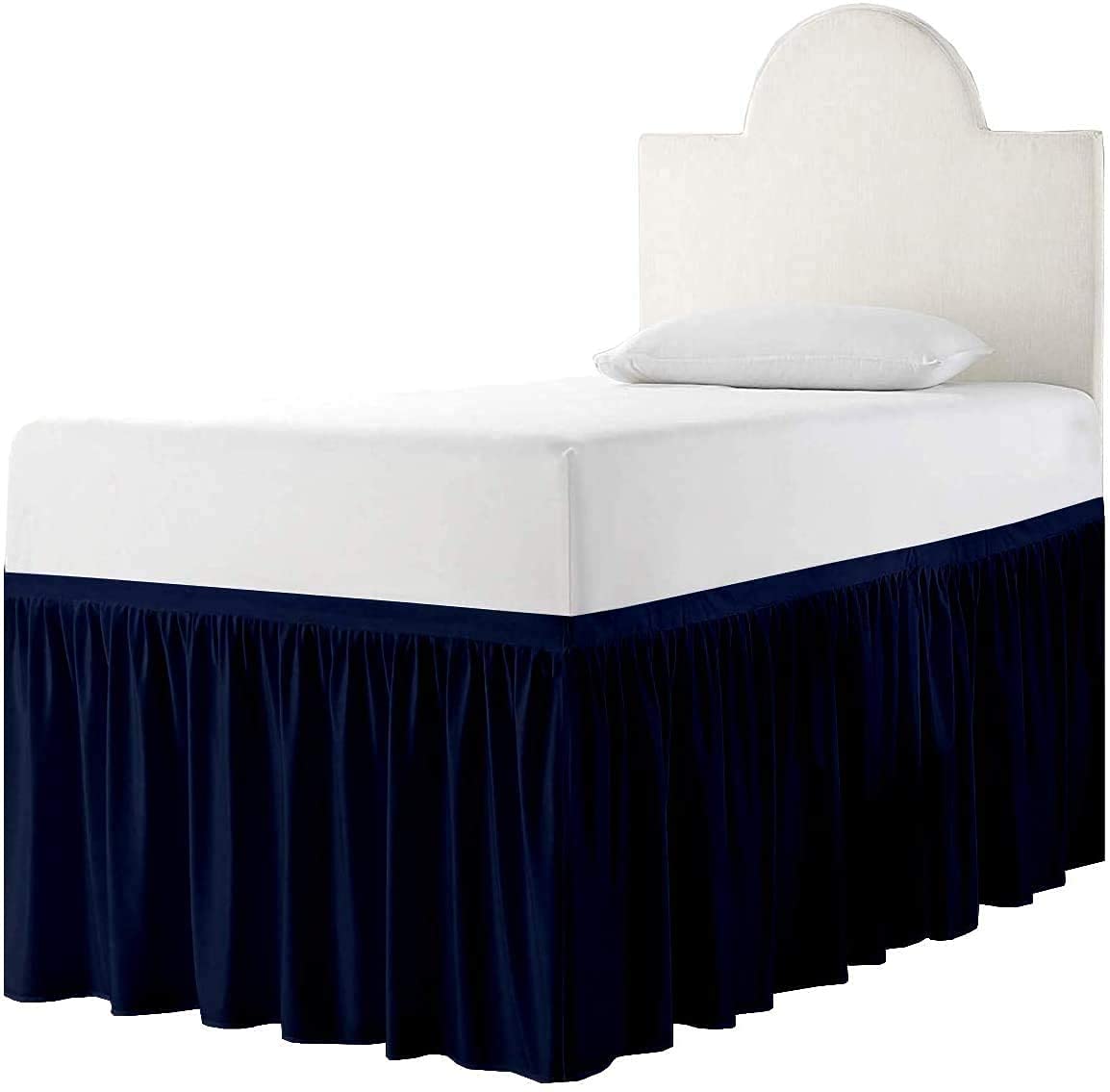 Ruffled Twin XL Bed Skirt with 3-Sided Fabric - Navy Blue 32