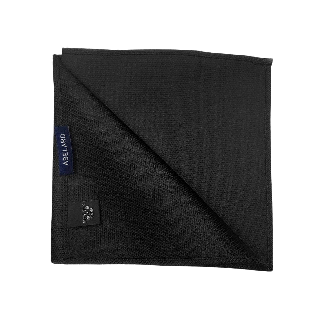 ABELARD Plain Black Pocket Square - Elegant Silk Handkerchief for Men's Suits & Formal Events