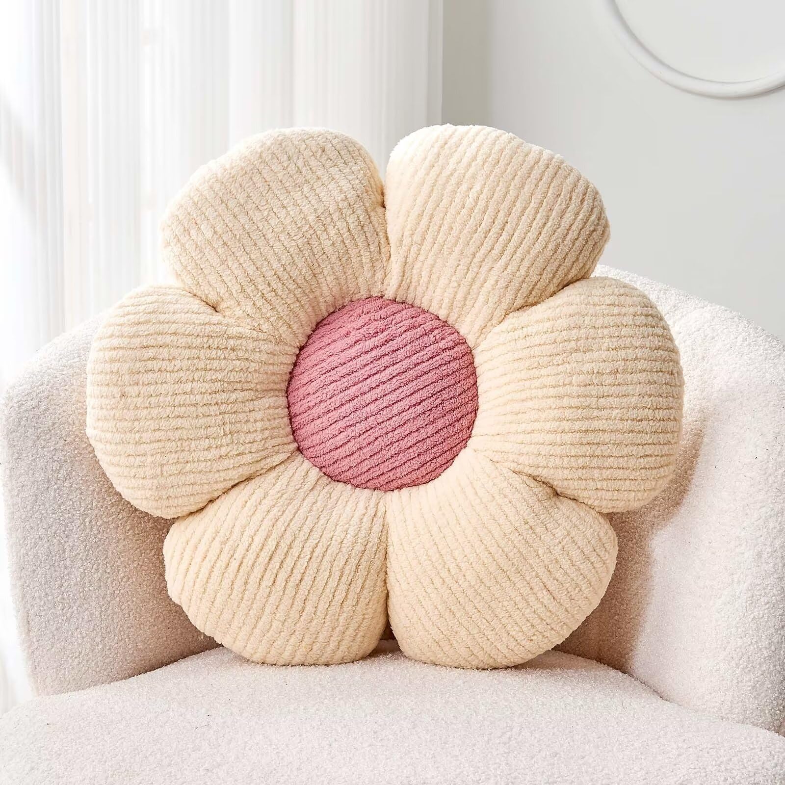 Soft Ivory Flower Throw Pillow 14.9